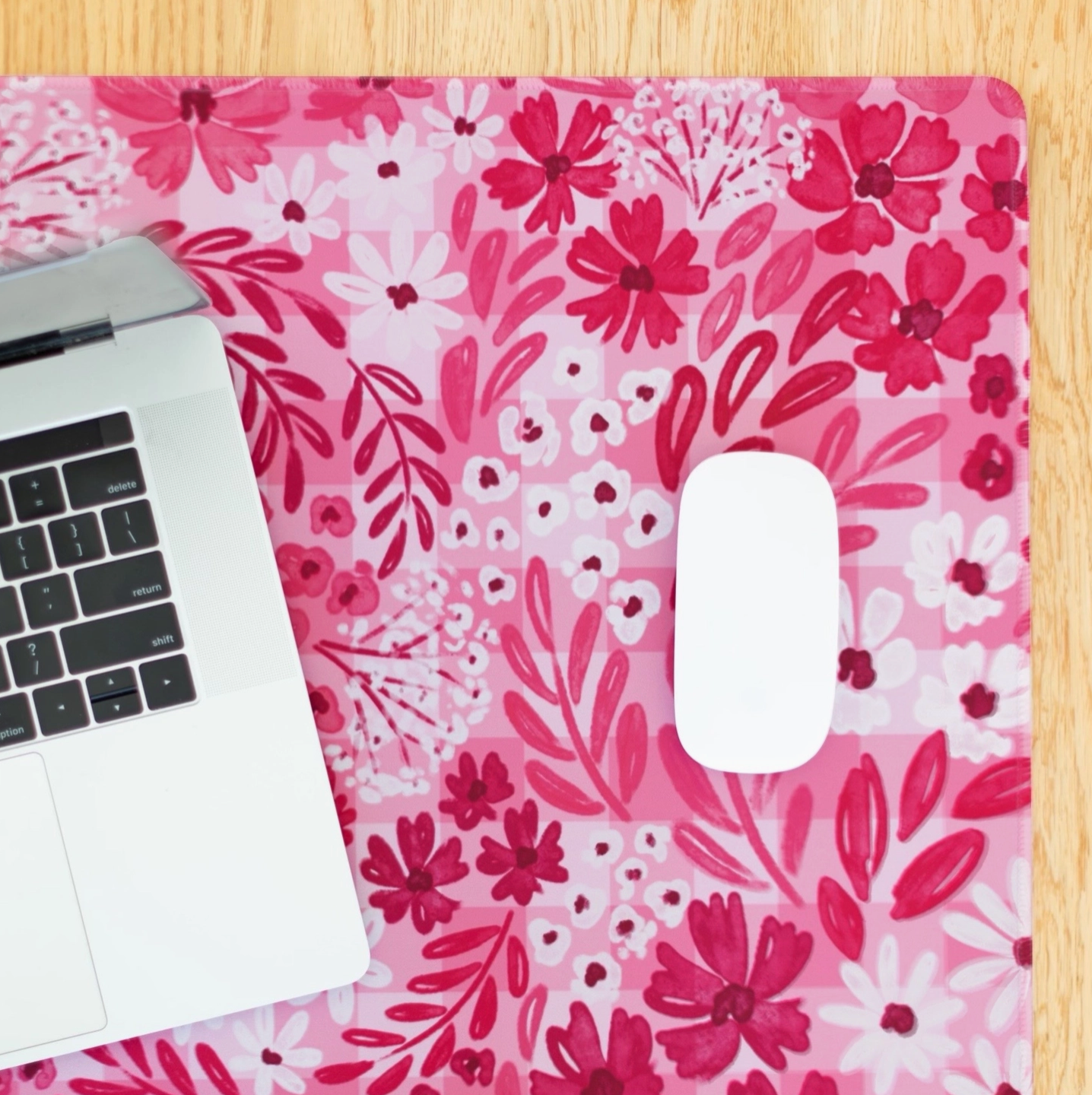 Pink Floral Gingham Desk Pad