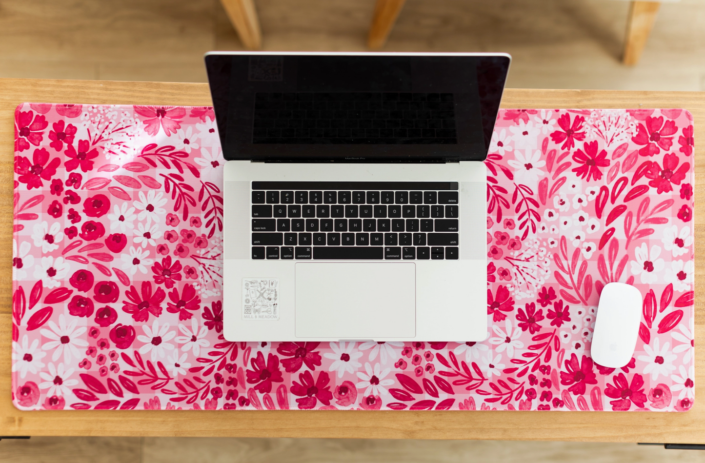 Pink Floral Gingham Desk Pad