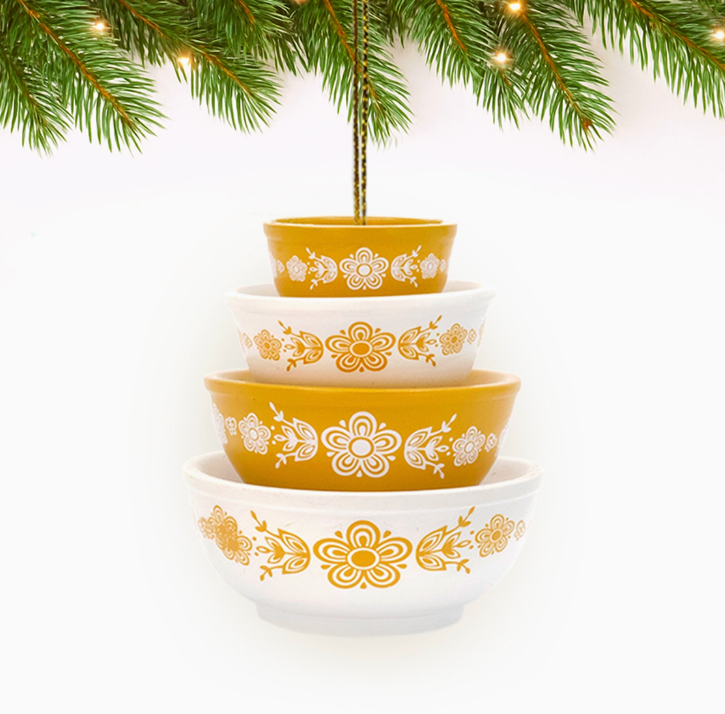 Mini Pyrex-Inspired Bowl Ornament - Butterfly Gold
