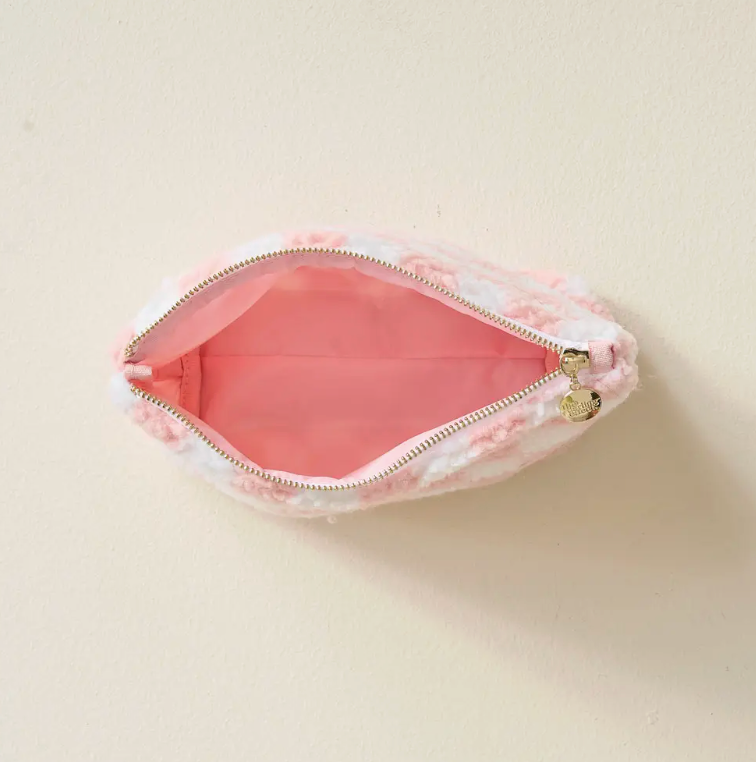 Checkered Pink Teddy Pouch