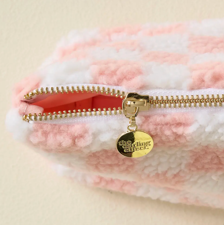 Checkered Pink Teddy Pouch