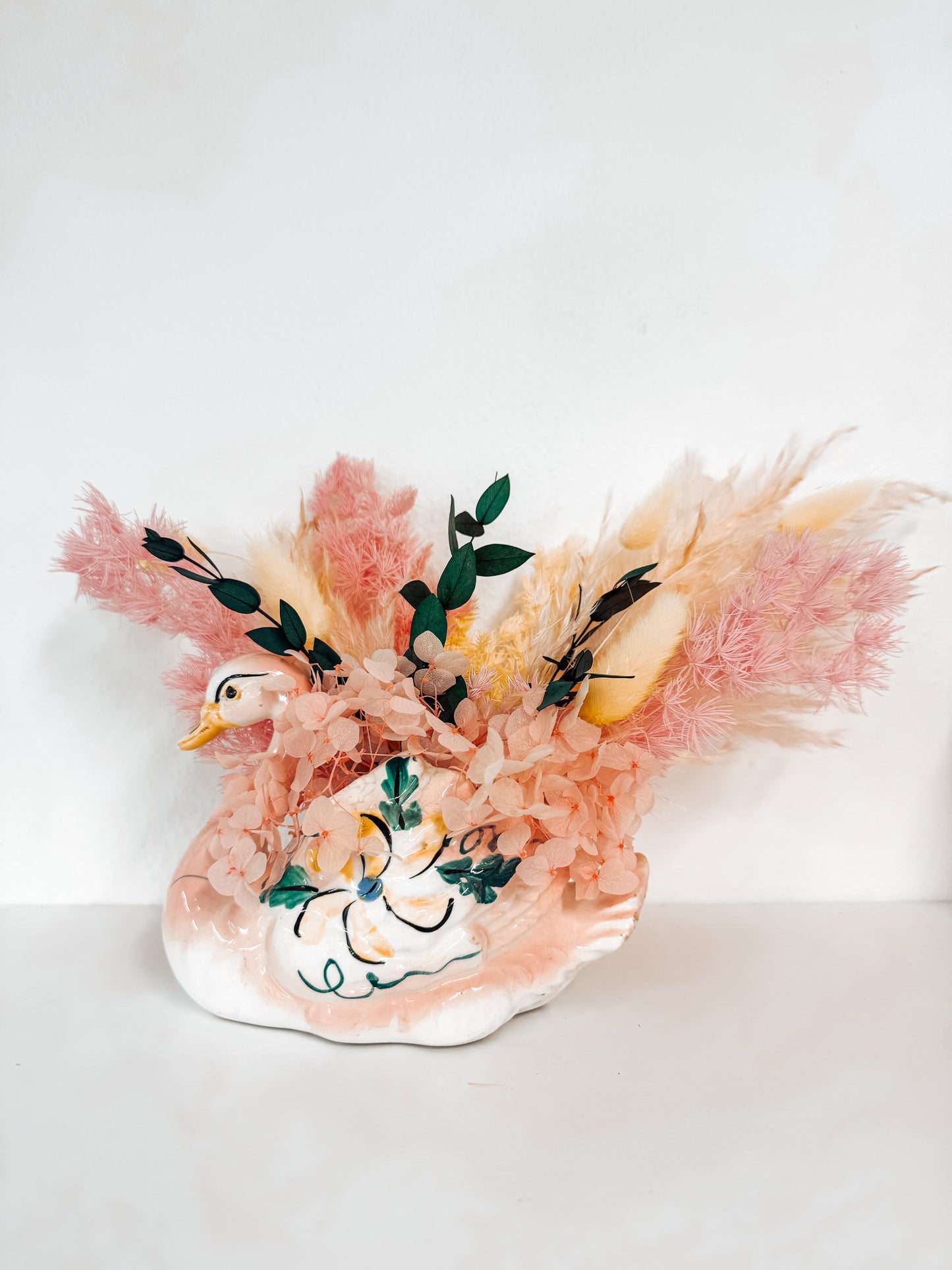 Pink + Yellow Swan Arrangement