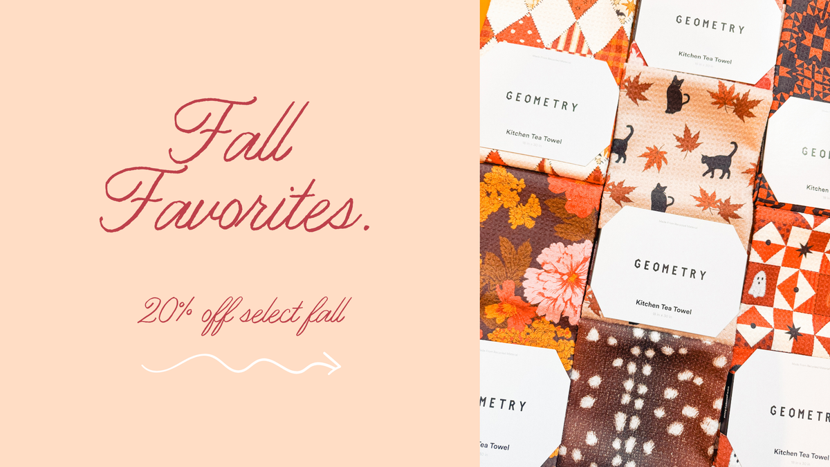 Fall Favorites Text. Geometry Towels displayed flat.