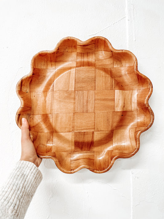 Scalloped Vintage Wood Tray