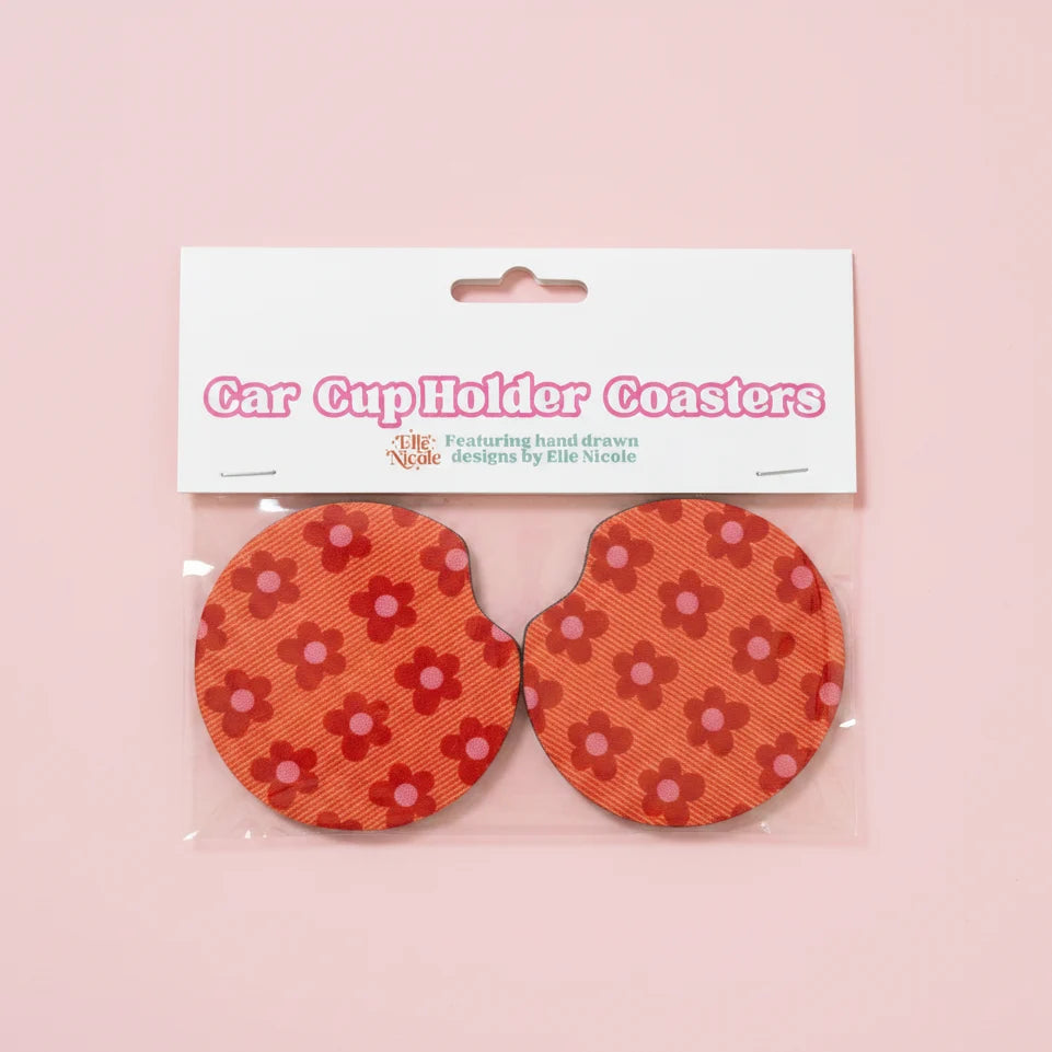 Happy Striped Floral Car Cupholder Coasters