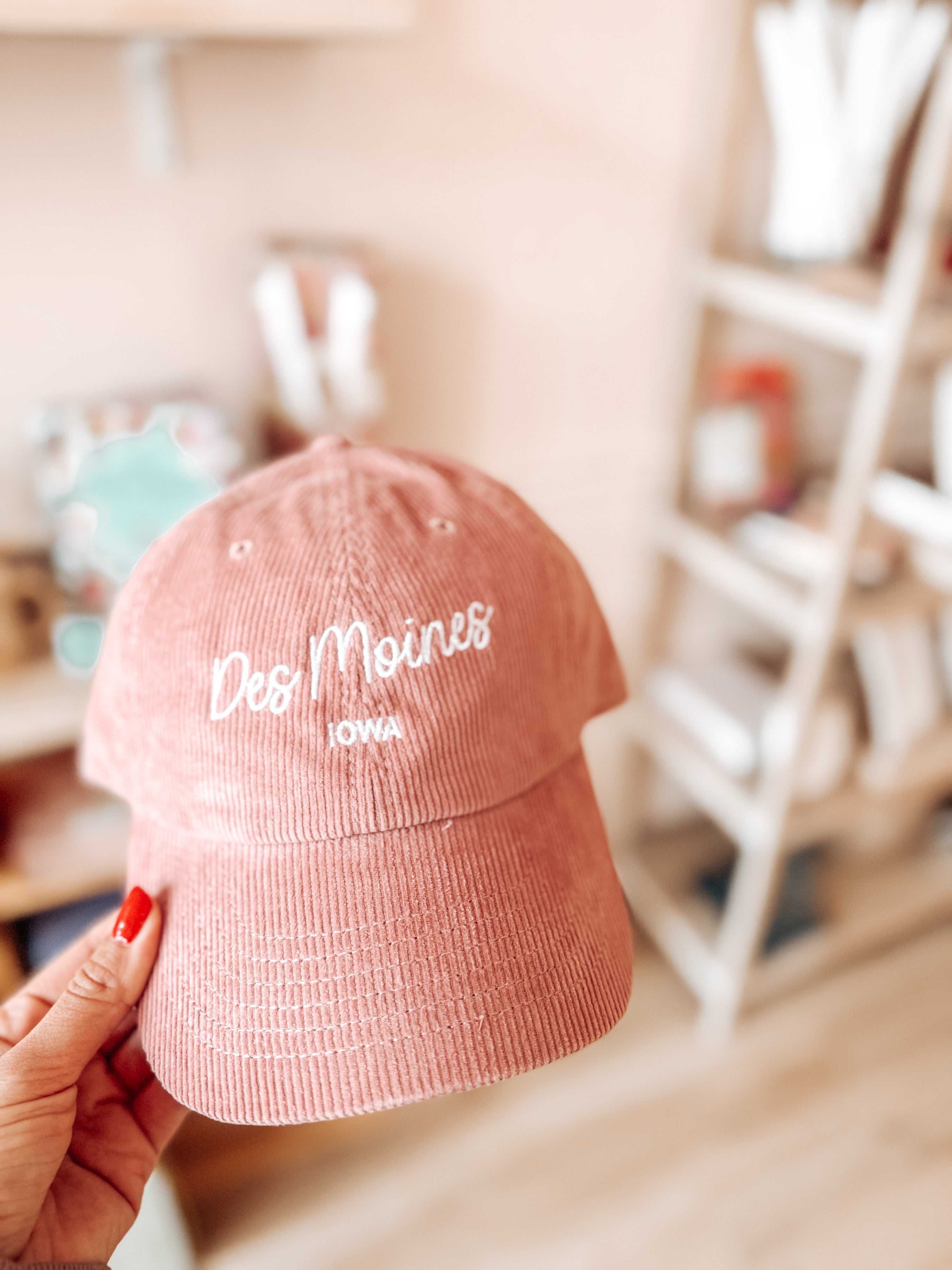 Pink Des Moines Corduroy Embroidered Hat