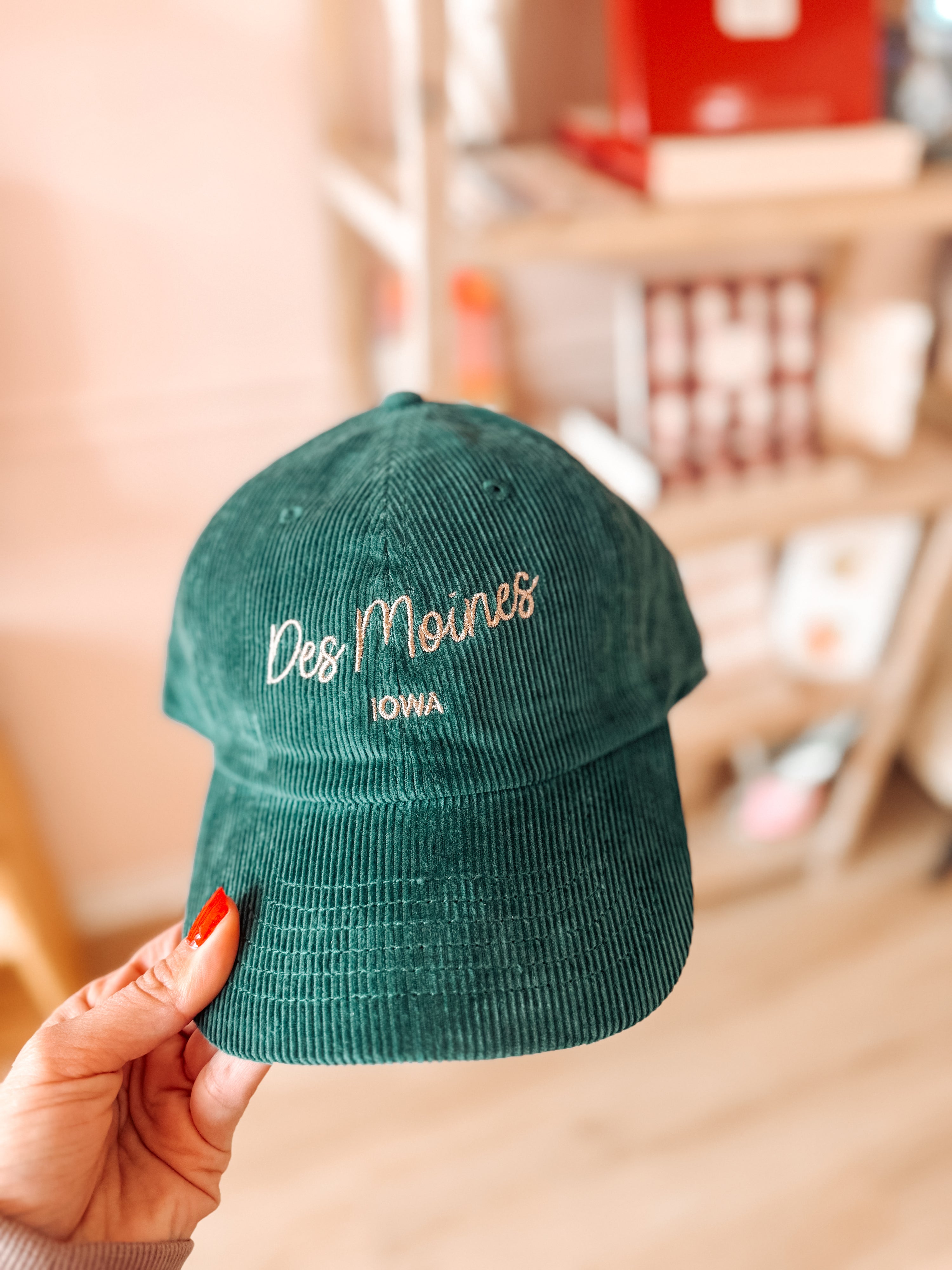Green Des Moines Corduroy Embroidered Hat