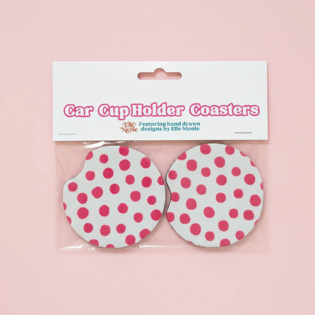 Pink Polka Dot Car Cupholder Coasters