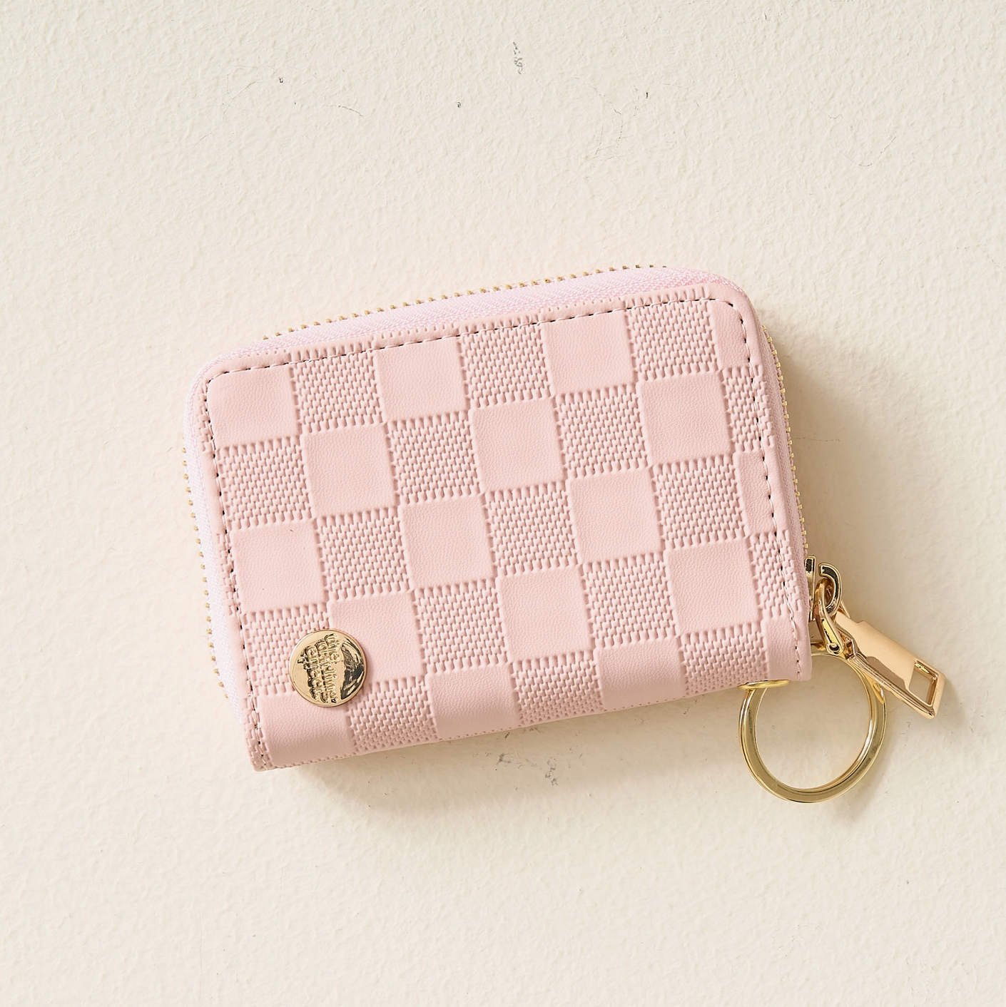 Blush Checkered Zip Around Wallet
