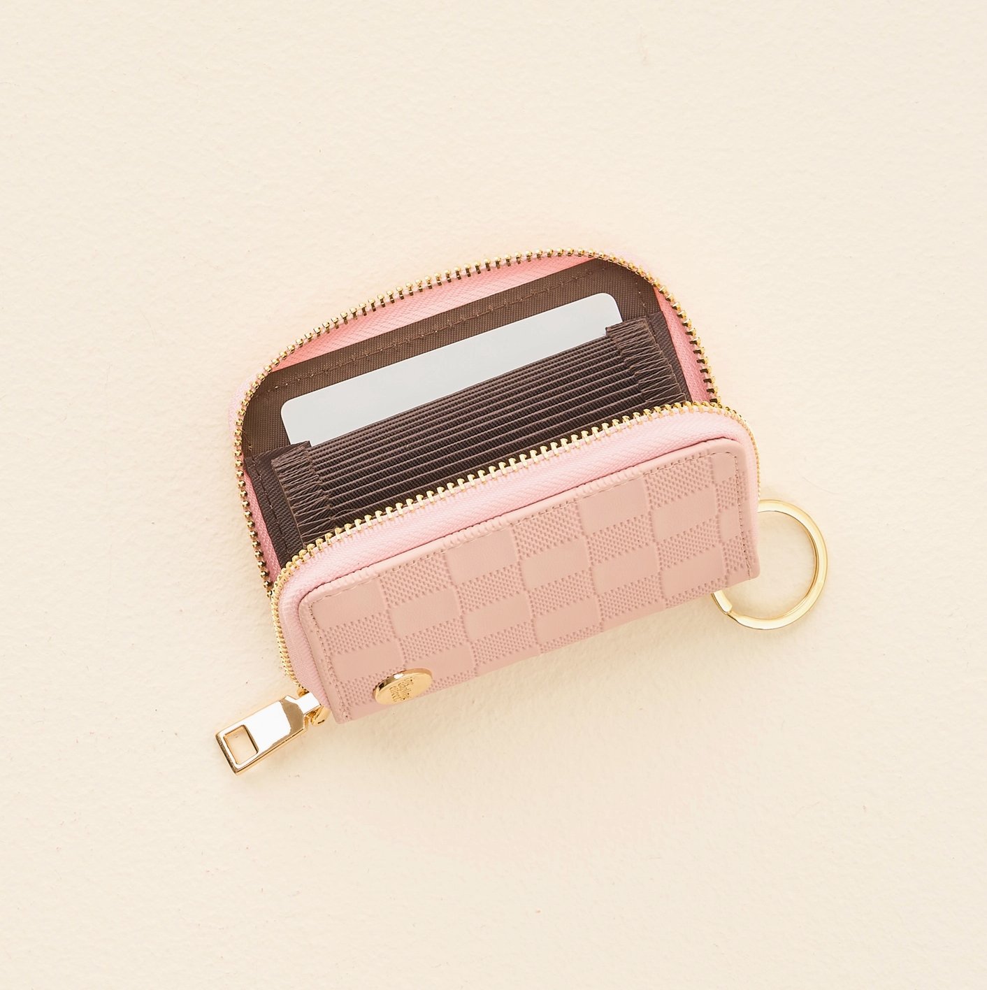Blush Checkered Zip Around Wallet