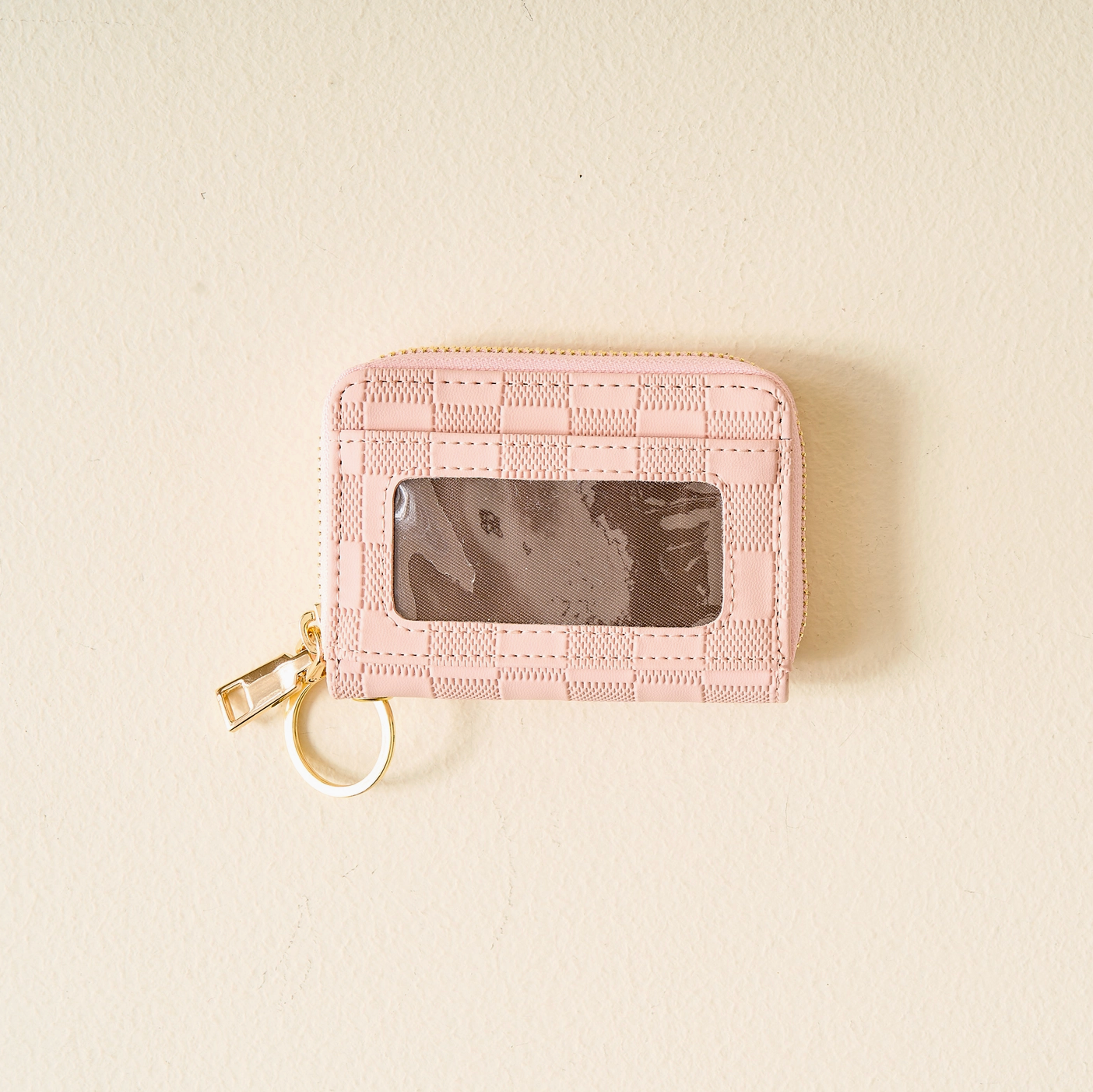 Blush Checkered Zip Around Wallet