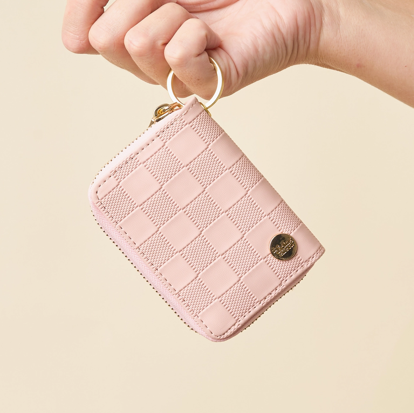 Blush Checkered Zip Around Wallet