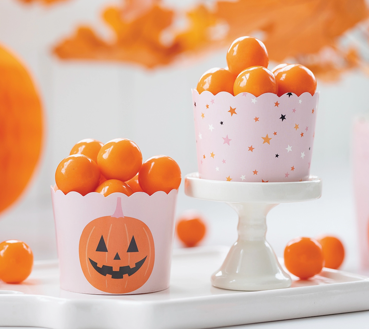 Jack-o-lantern + Pink Stars Baking Cups