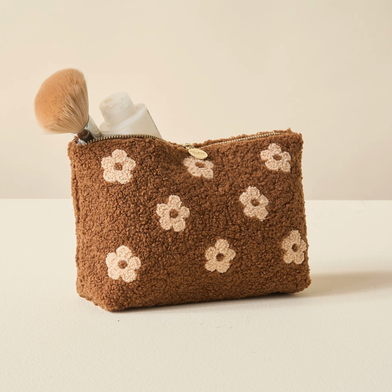 Brown Flower Teddy Pouch