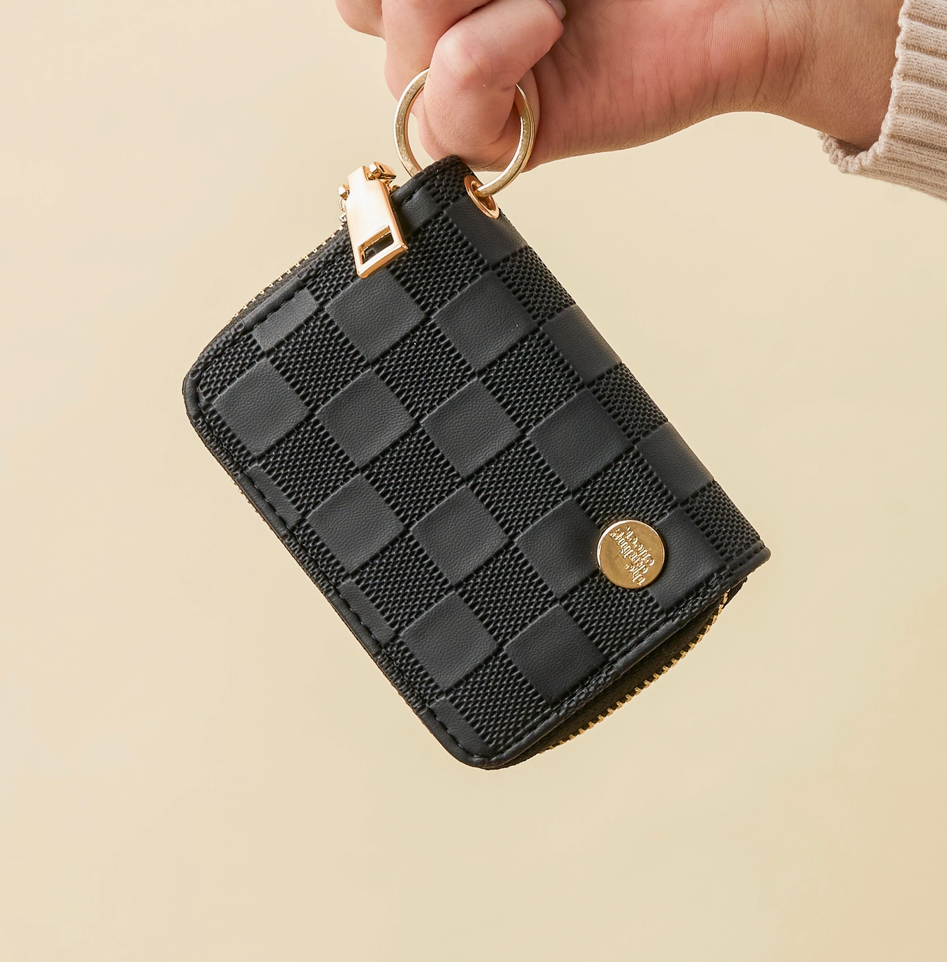 Black Checkered Zip Around Wallet