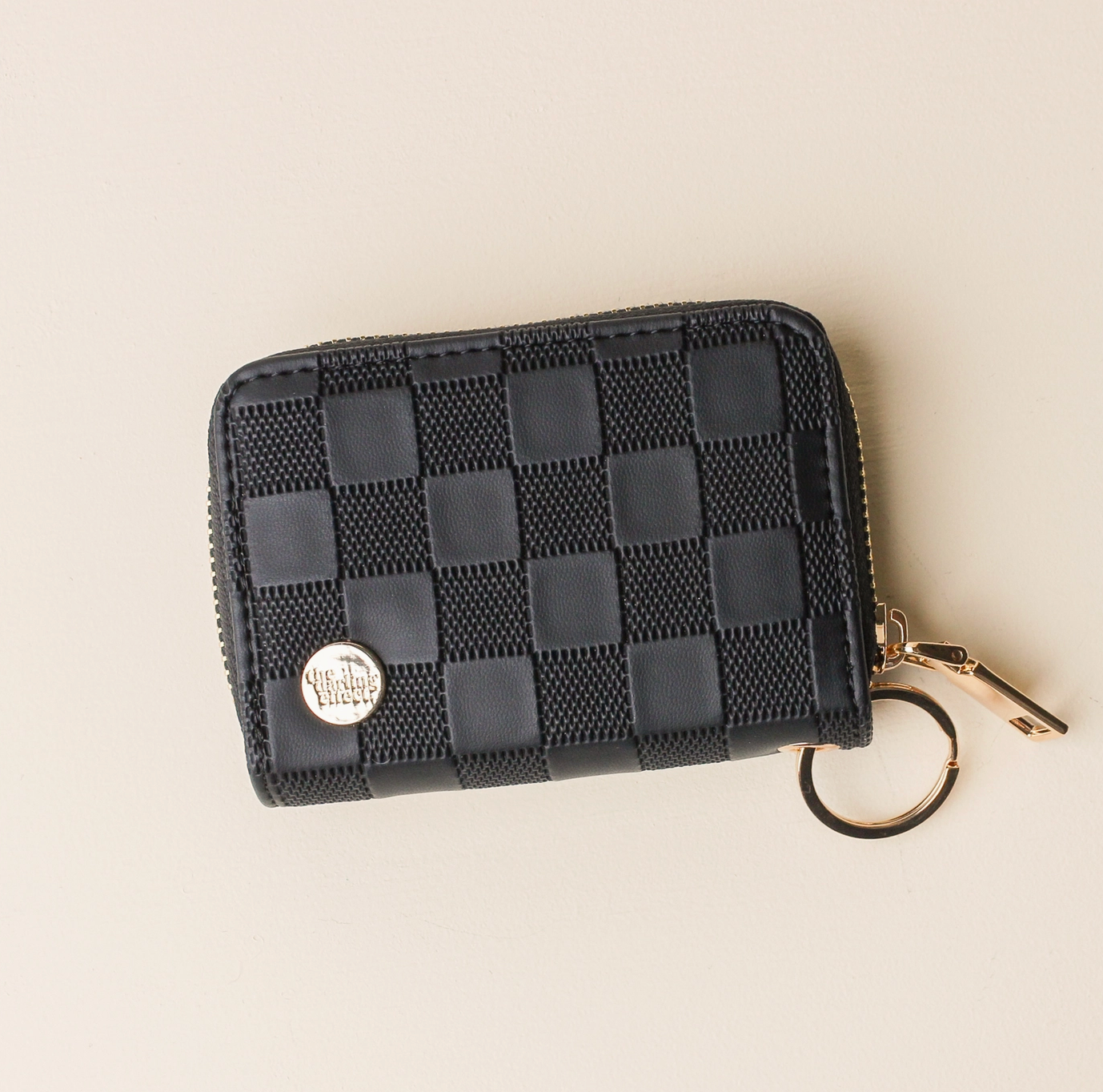 Black Checkered Zip Around Wallet