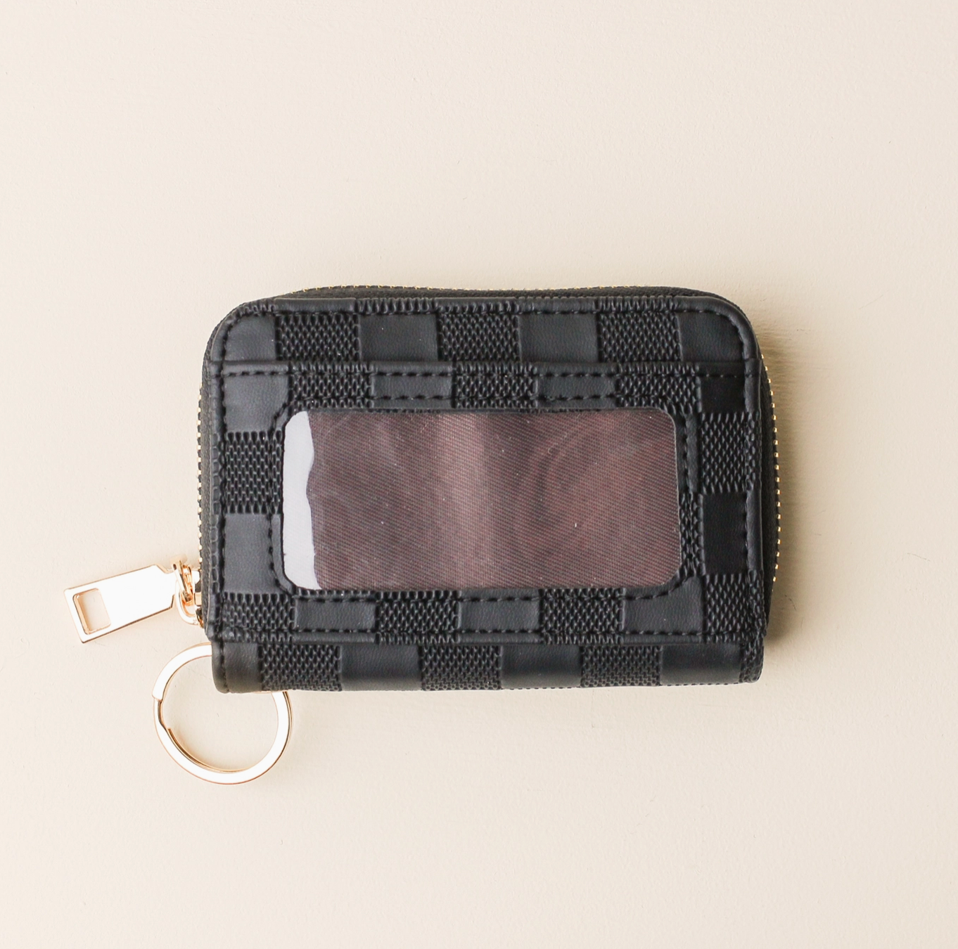 Black Checkered Zip Around Wallet