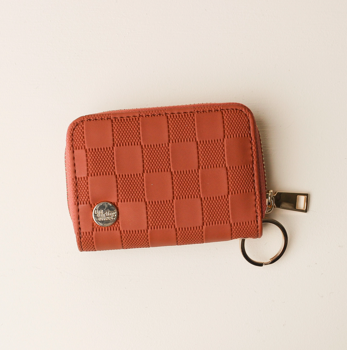 Cognac Checkered Zip Around Wallet