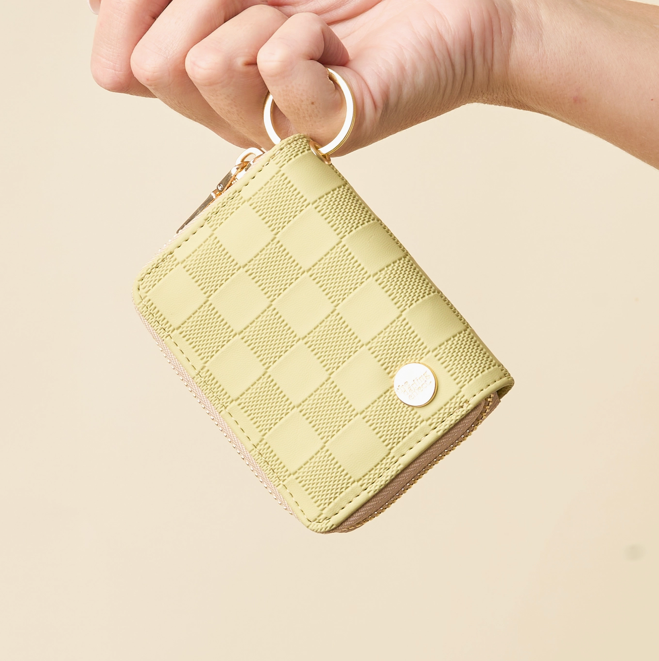 Green Checkered Zip Around Wallet