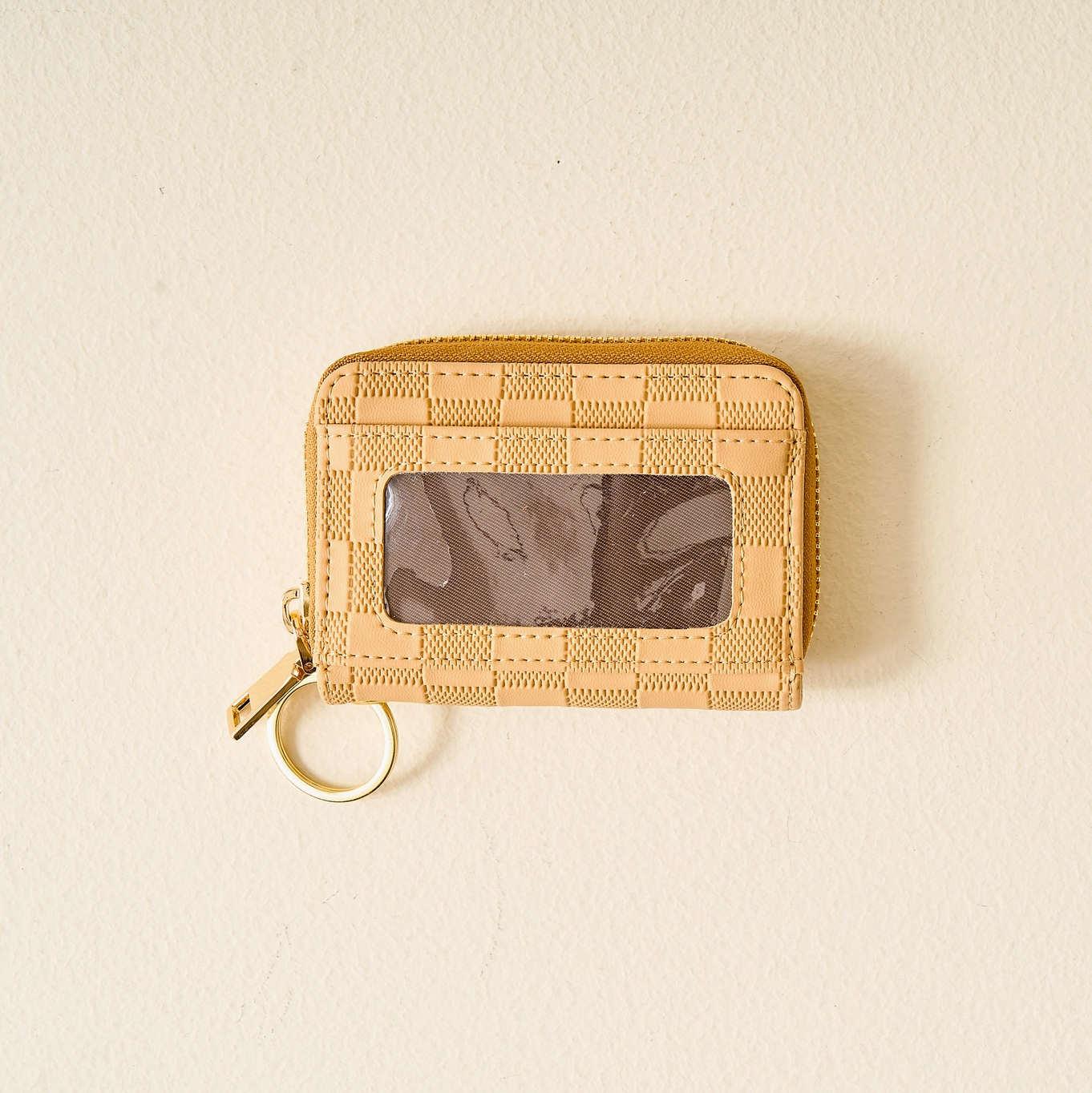 Tan Checkered Zip Around Wallet