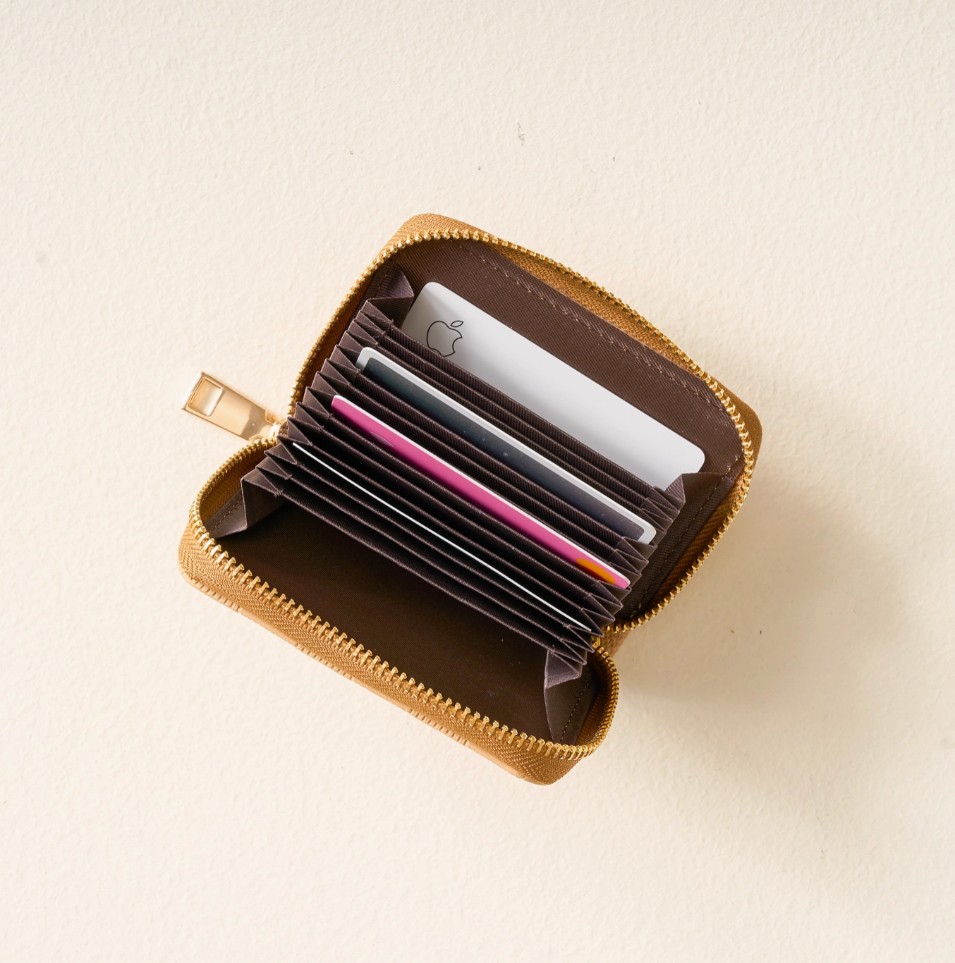 Tan Checkered Zip Around Wallet