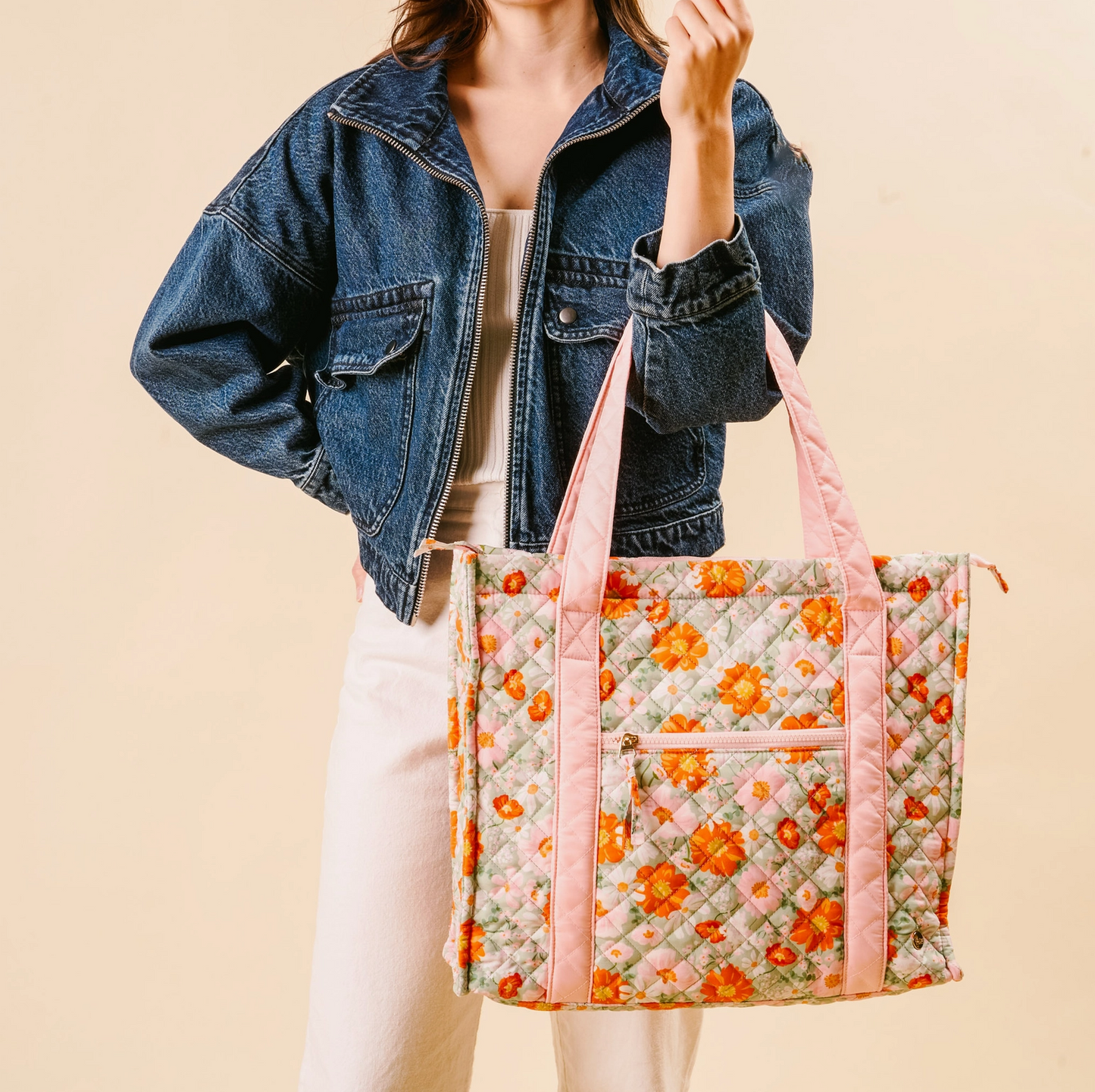 The Everyday Quilted Tote Bag - Pink Sage