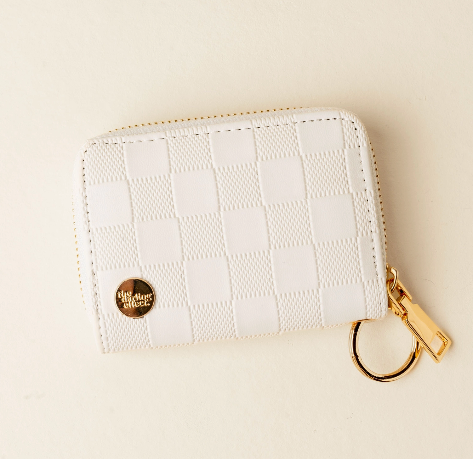 White Checkered Zip Around Wallet