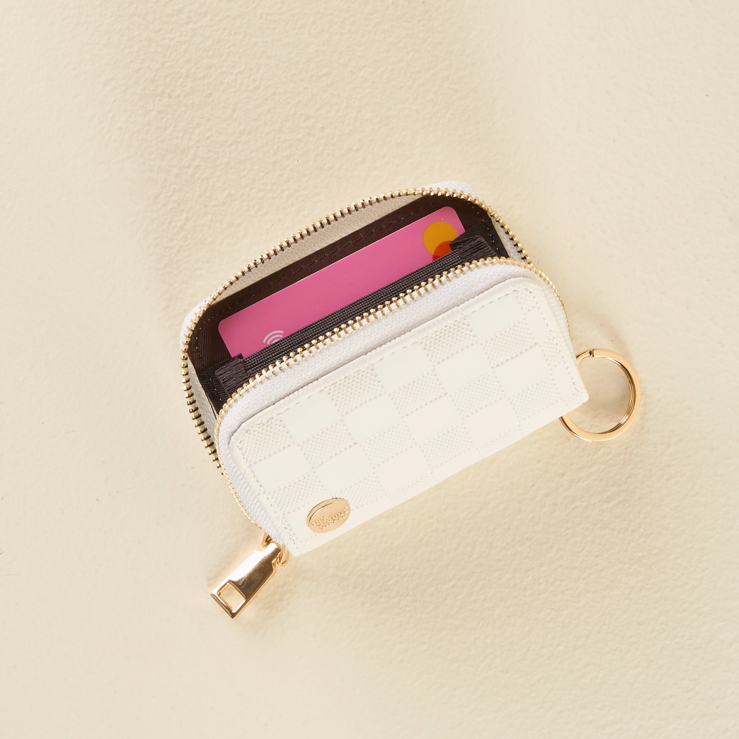 White Checkered Zip Around Wallet