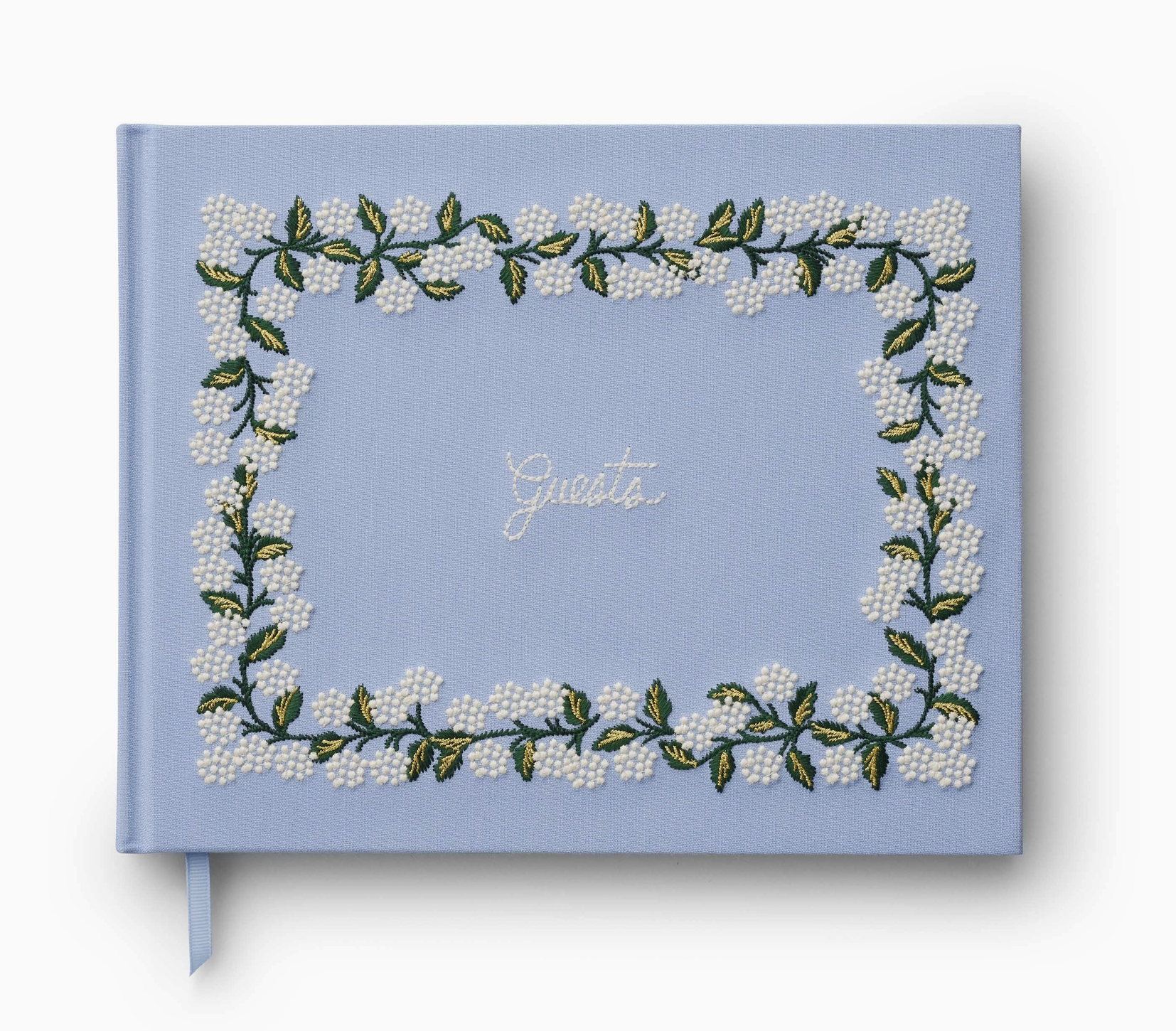 Hydrangea Embroidered Fabric Guest Book