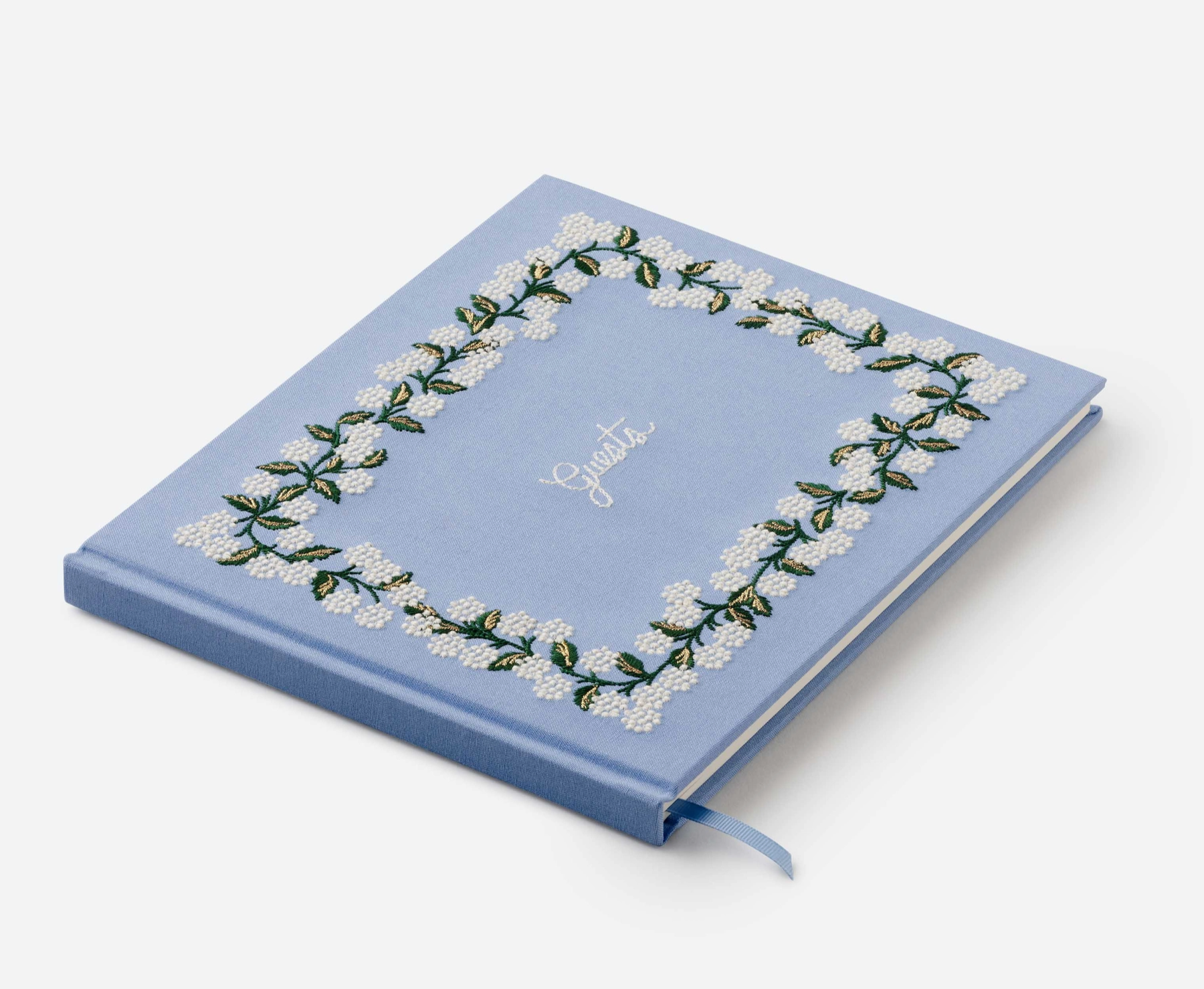 Hydrangea Embroidered Fabric Guest Book
