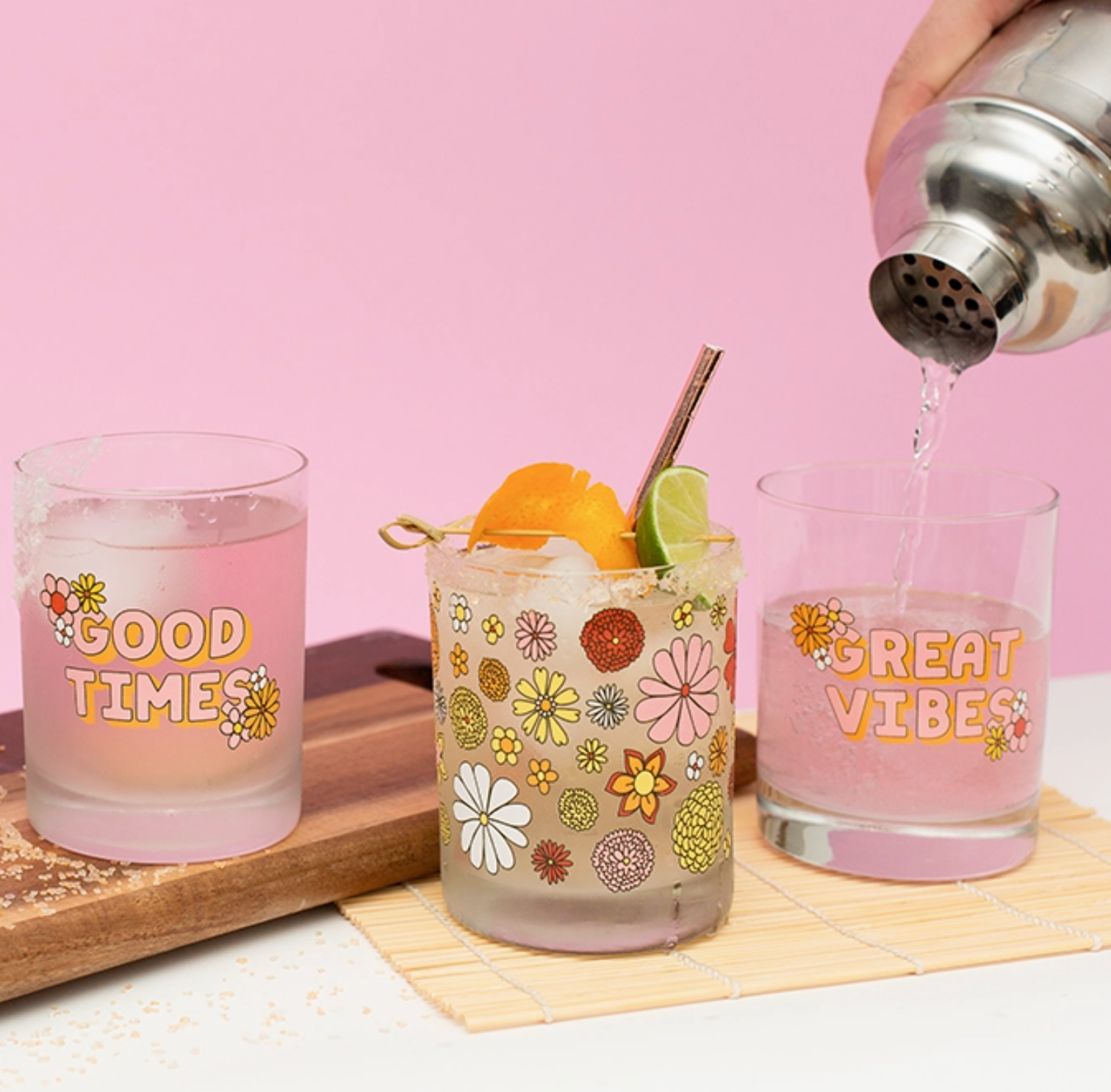 Flower Power Rocks Glass Set