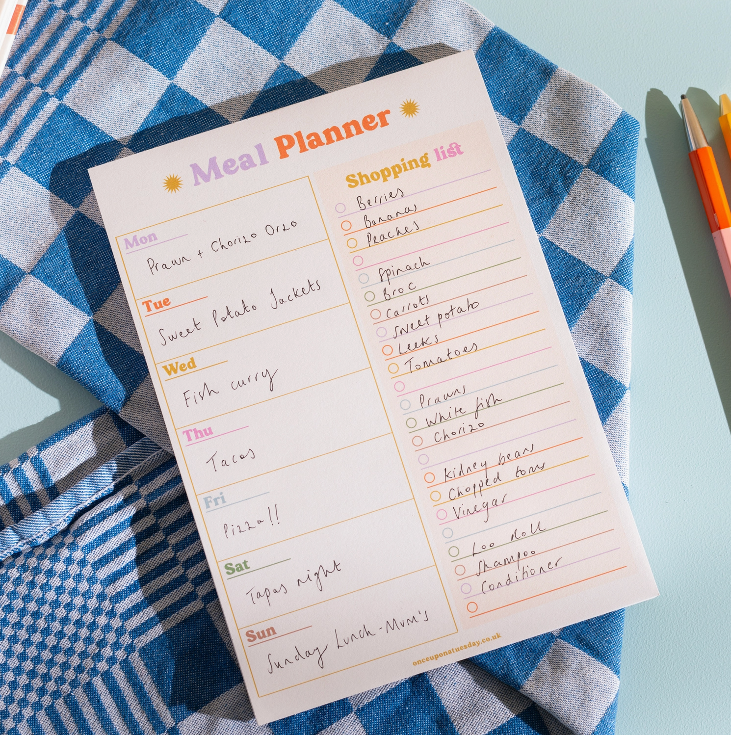 Colorful Meal Planner + Shopping List