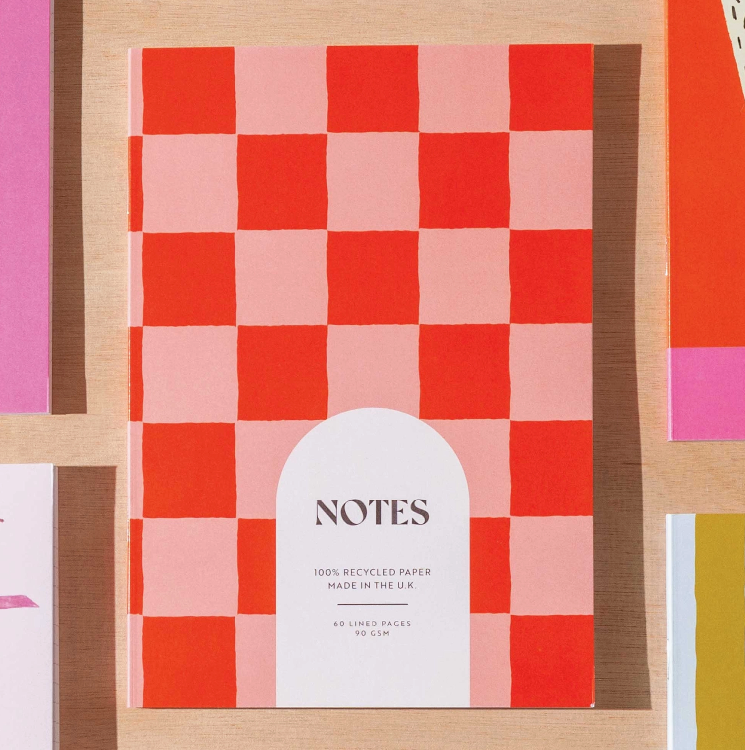 Peach + Cherry Check Notebook