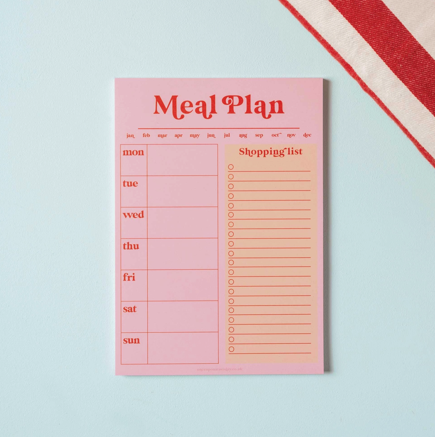 Weekly Meal Planner + Shopping List Pad - Red + Pink