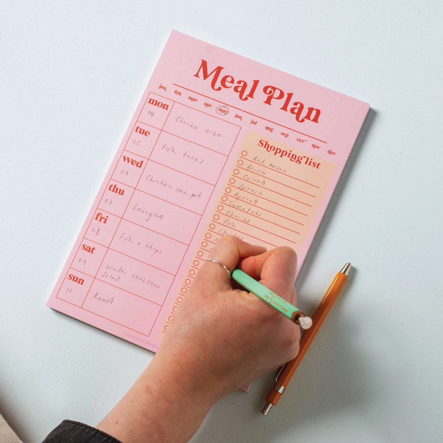 Weekly Meal Planner + Shopping List Pad - Red + Pink