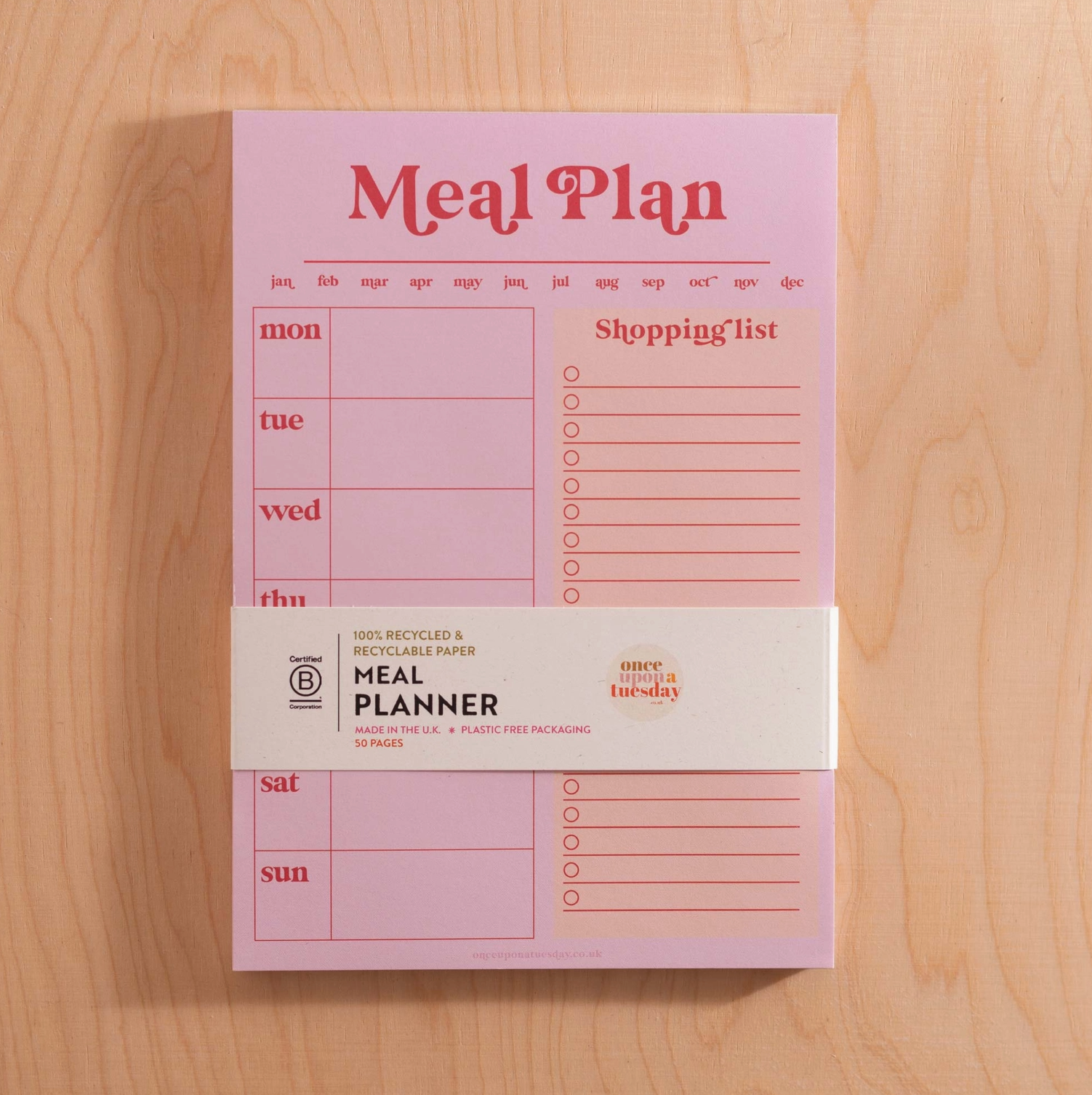 Weekly Meal Planner + Shopping List Pad - Red + Pink