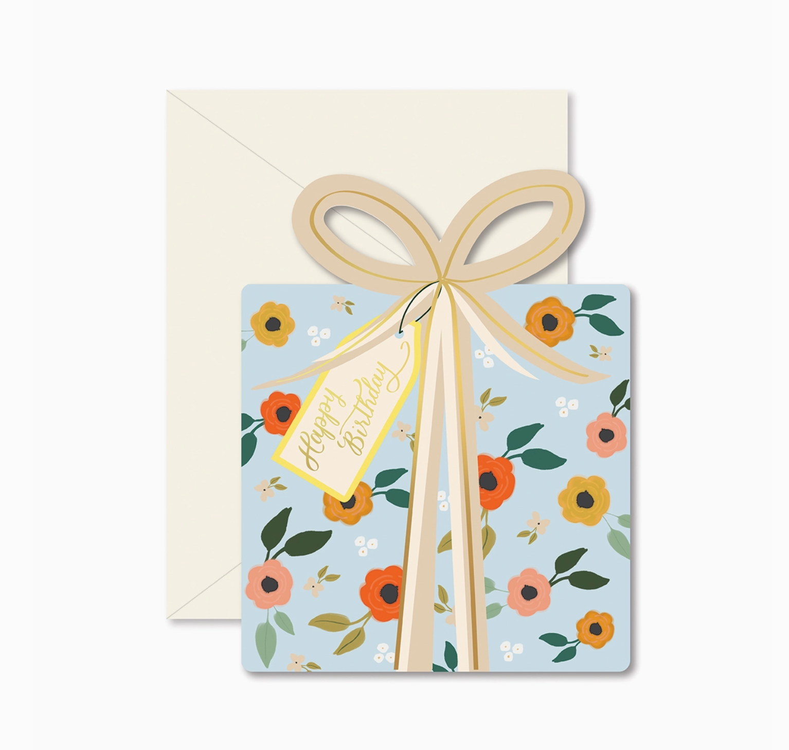 Blue Floral Birthday Present Card