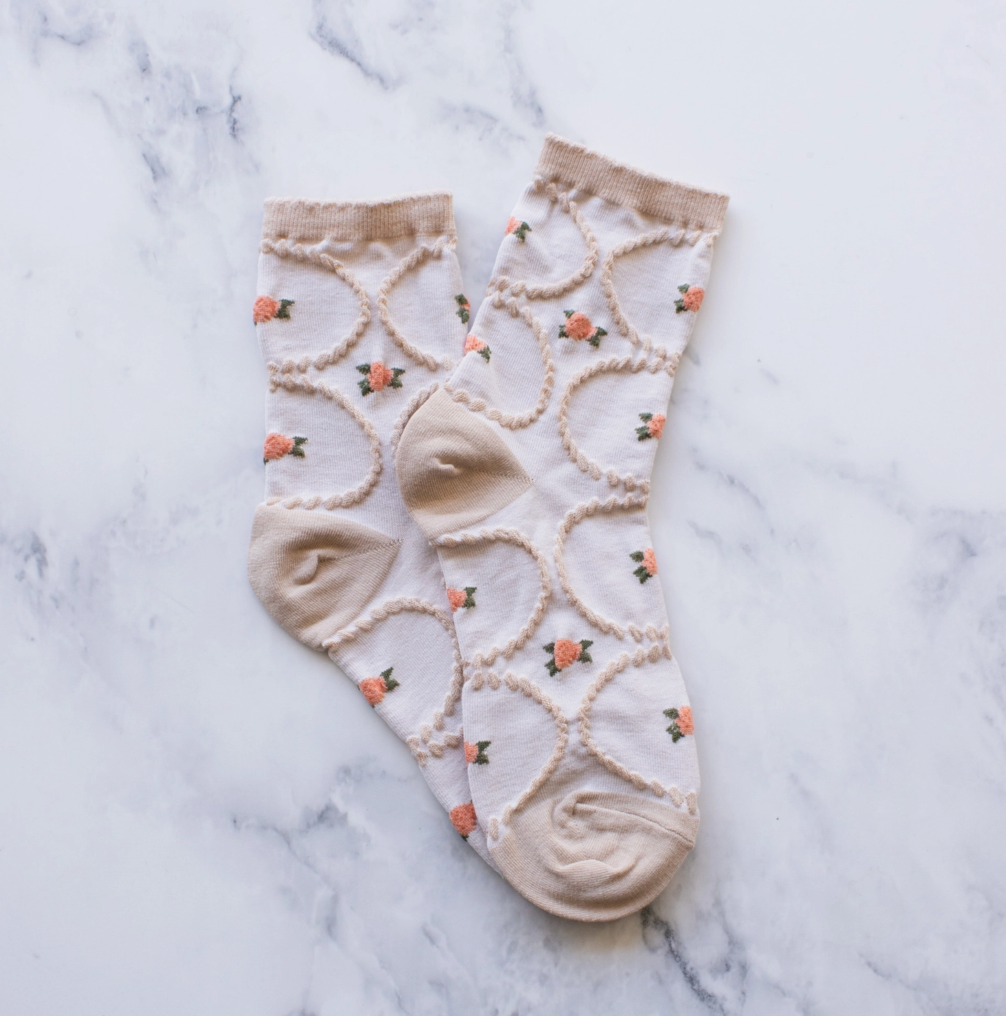 Antique Floral Coral Socks