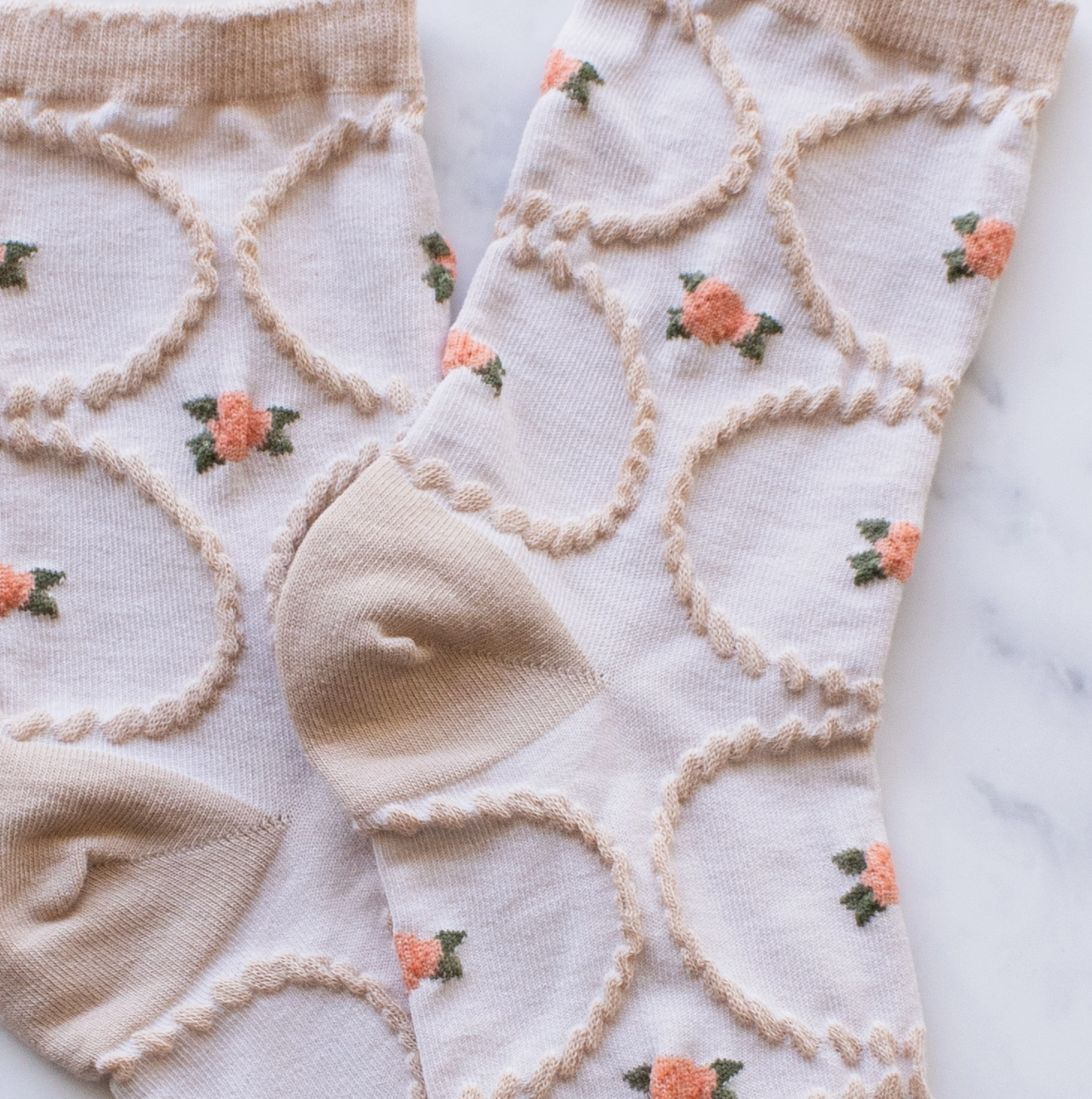 Antique Floral Coral Socks