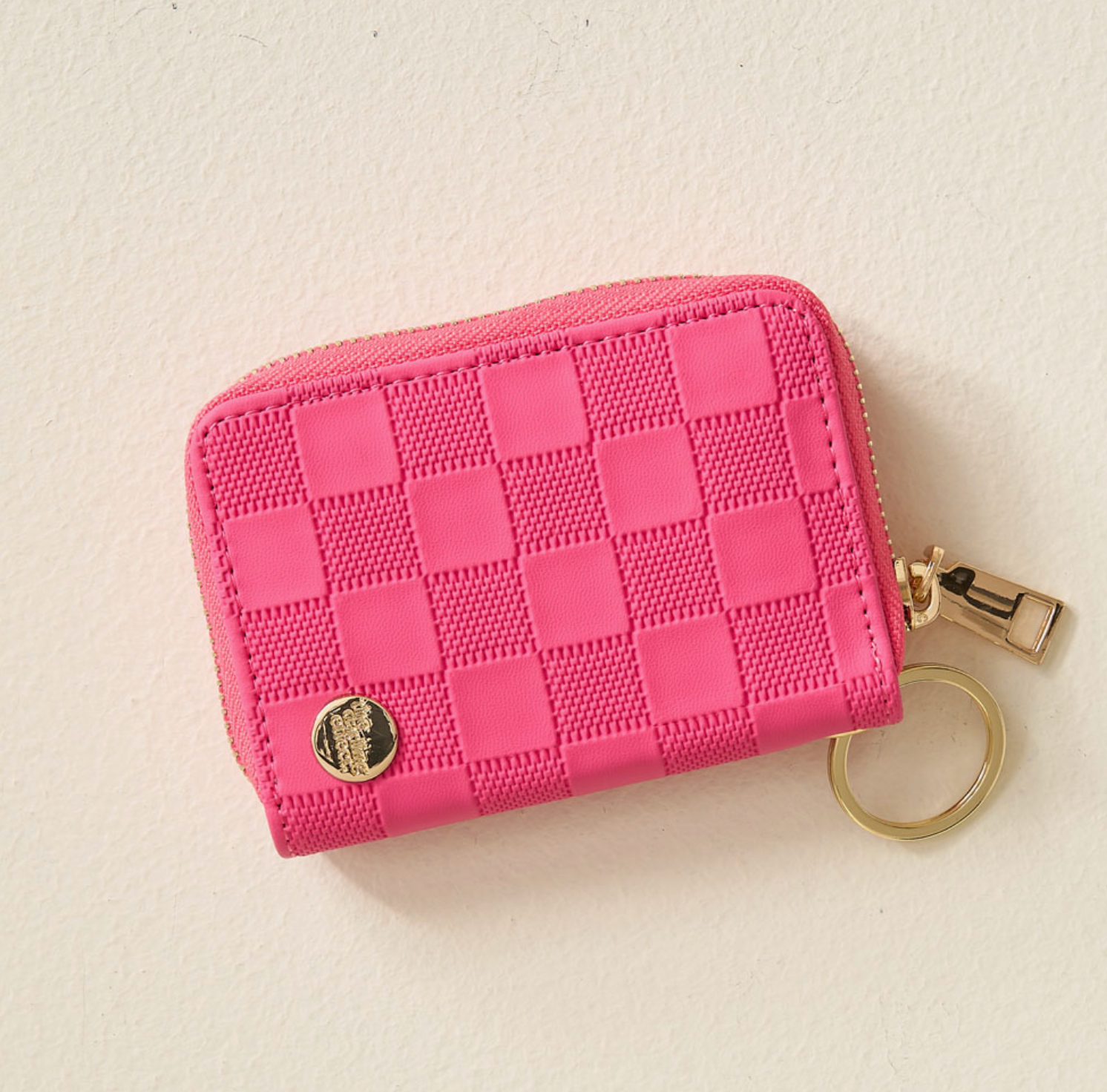 Hot Pink Checkered Zip Around Wallet
