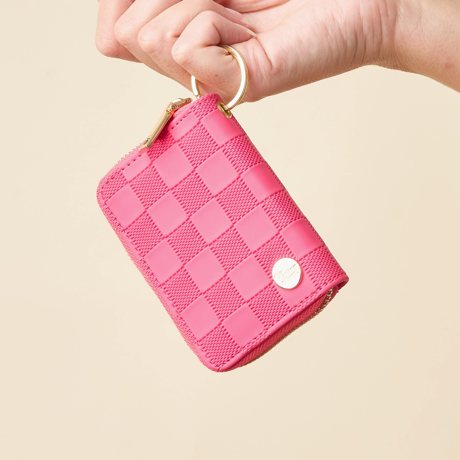 Hot Pink Checkered Zip Around Wallet
