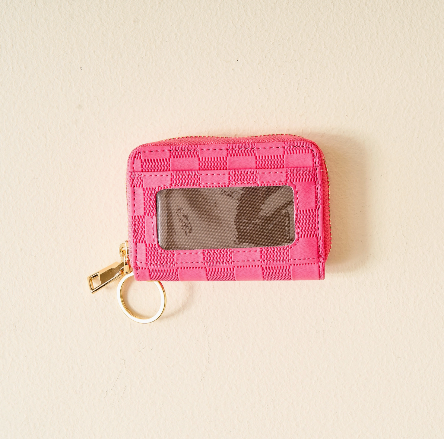 Hot Pink Checkered Zip Around Wallet