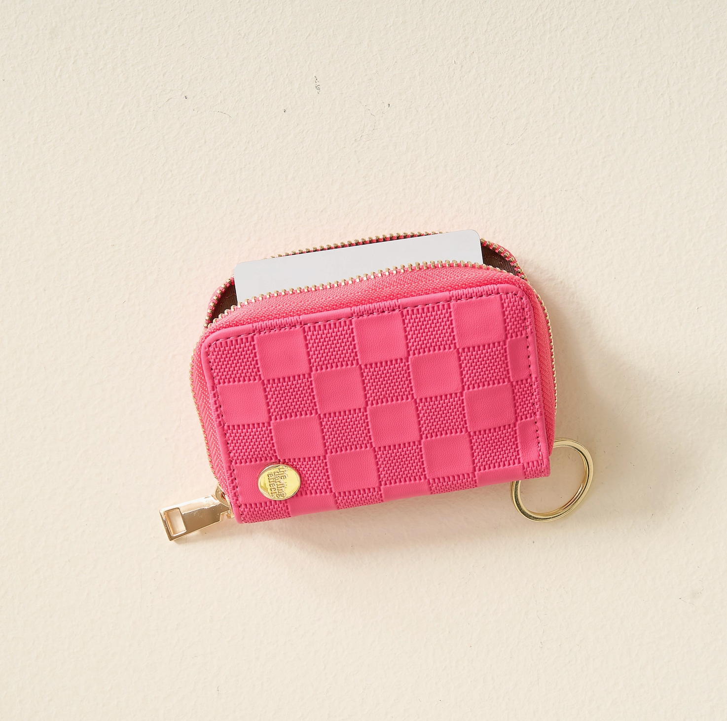 Hot Pink Checkered Zip Around Wallet