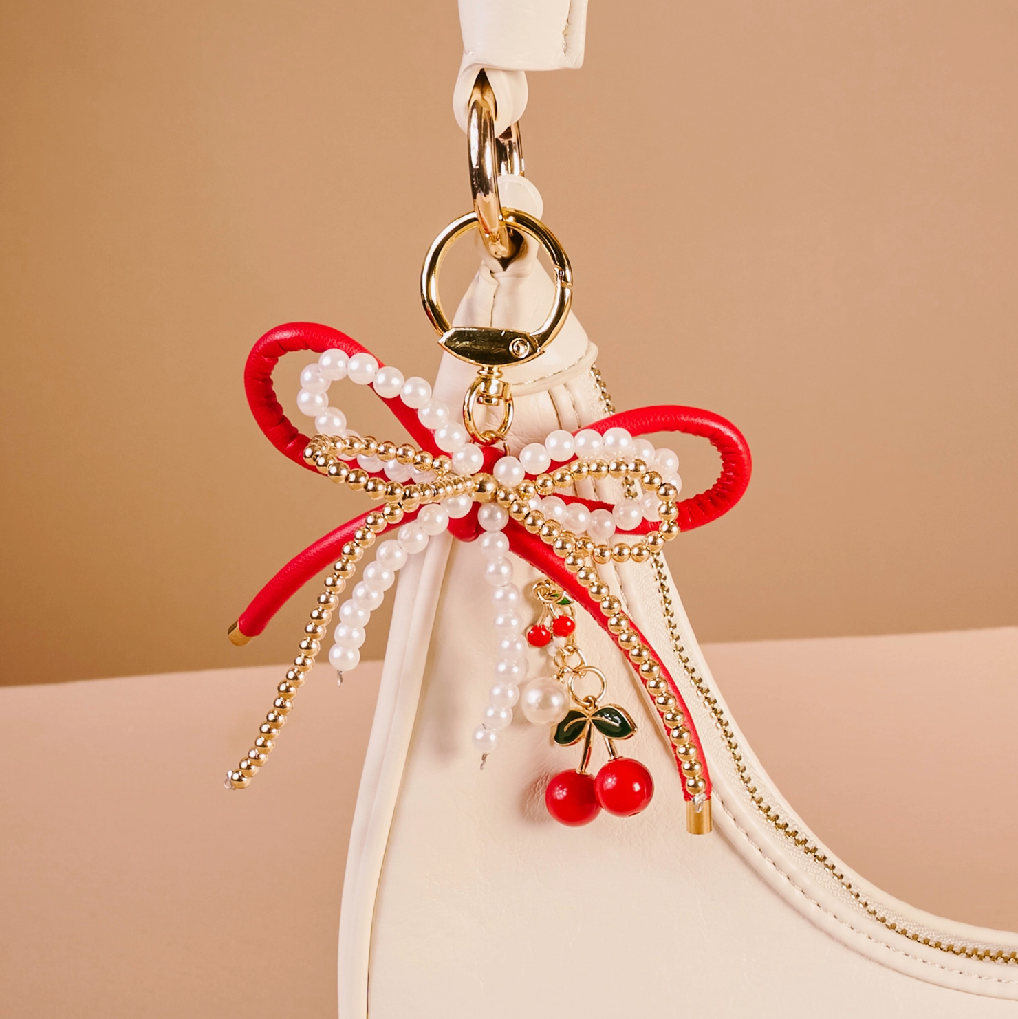 Layered Bows Bag Charm - Cherry
