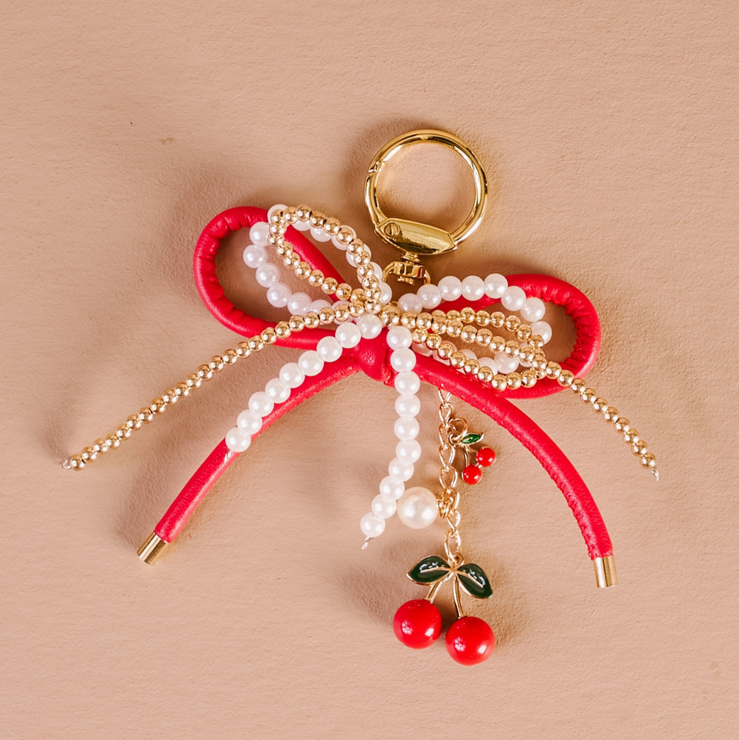 Layered Bows Bag Charm - Cherry