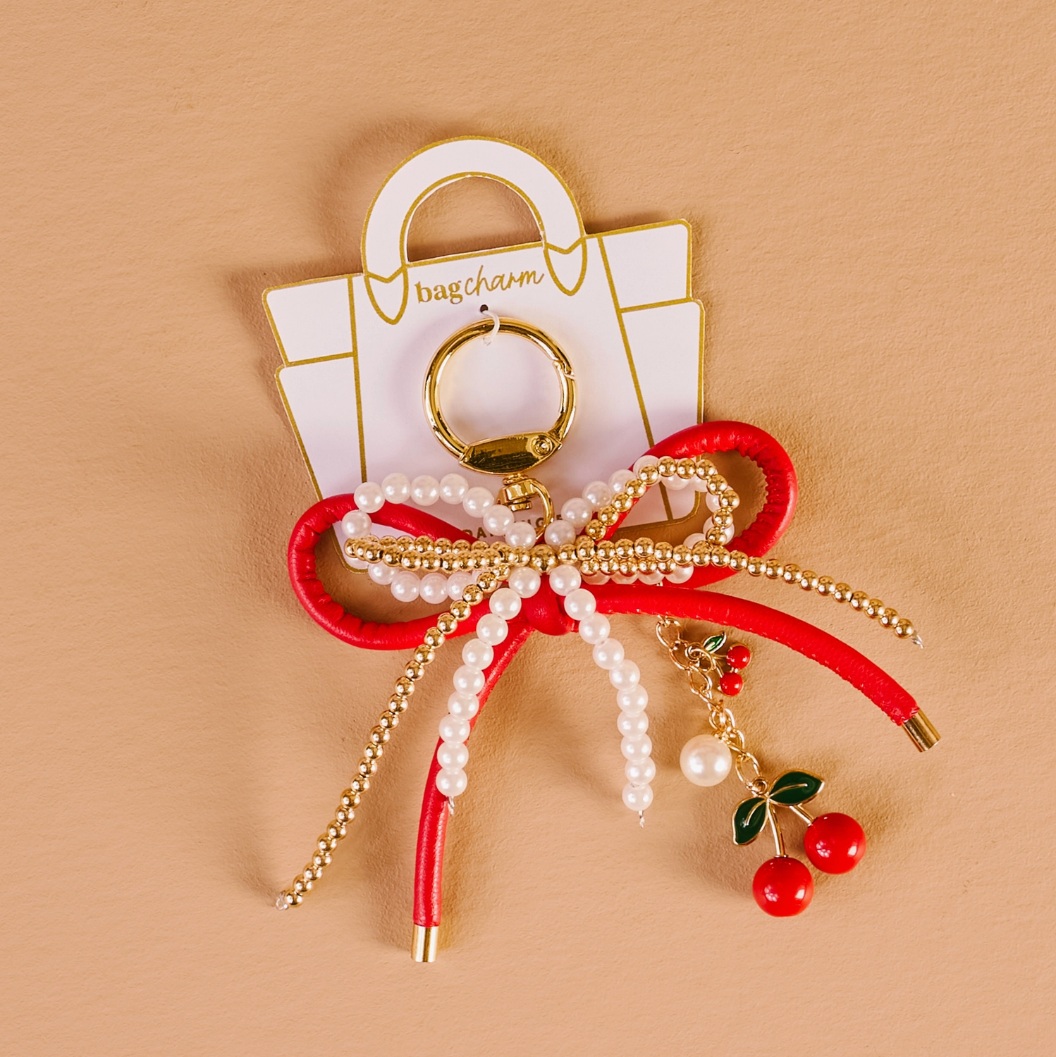Layered Bows Bag Charm - Cherry