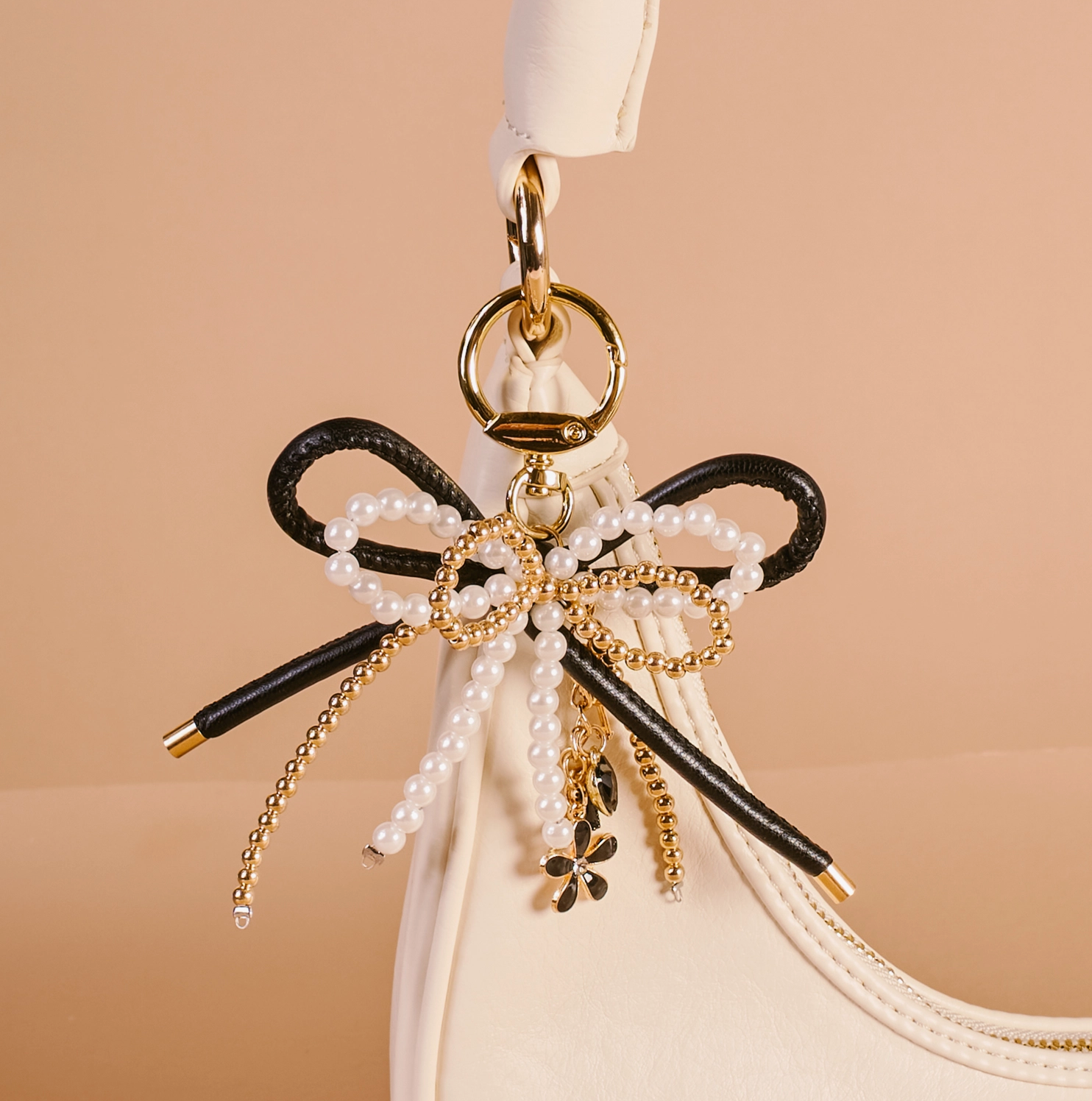 Layered Bows Bag Charm - Black Luxe