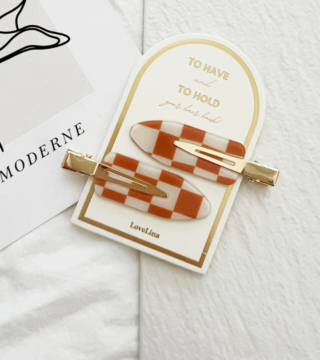Caramel Checkered Hair Clip