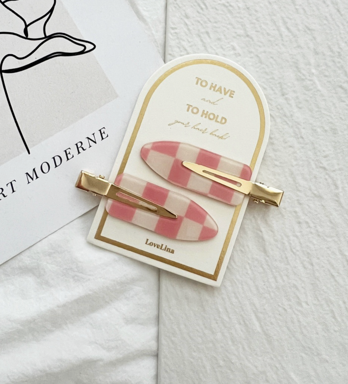 Pink Checkered Hair Clip