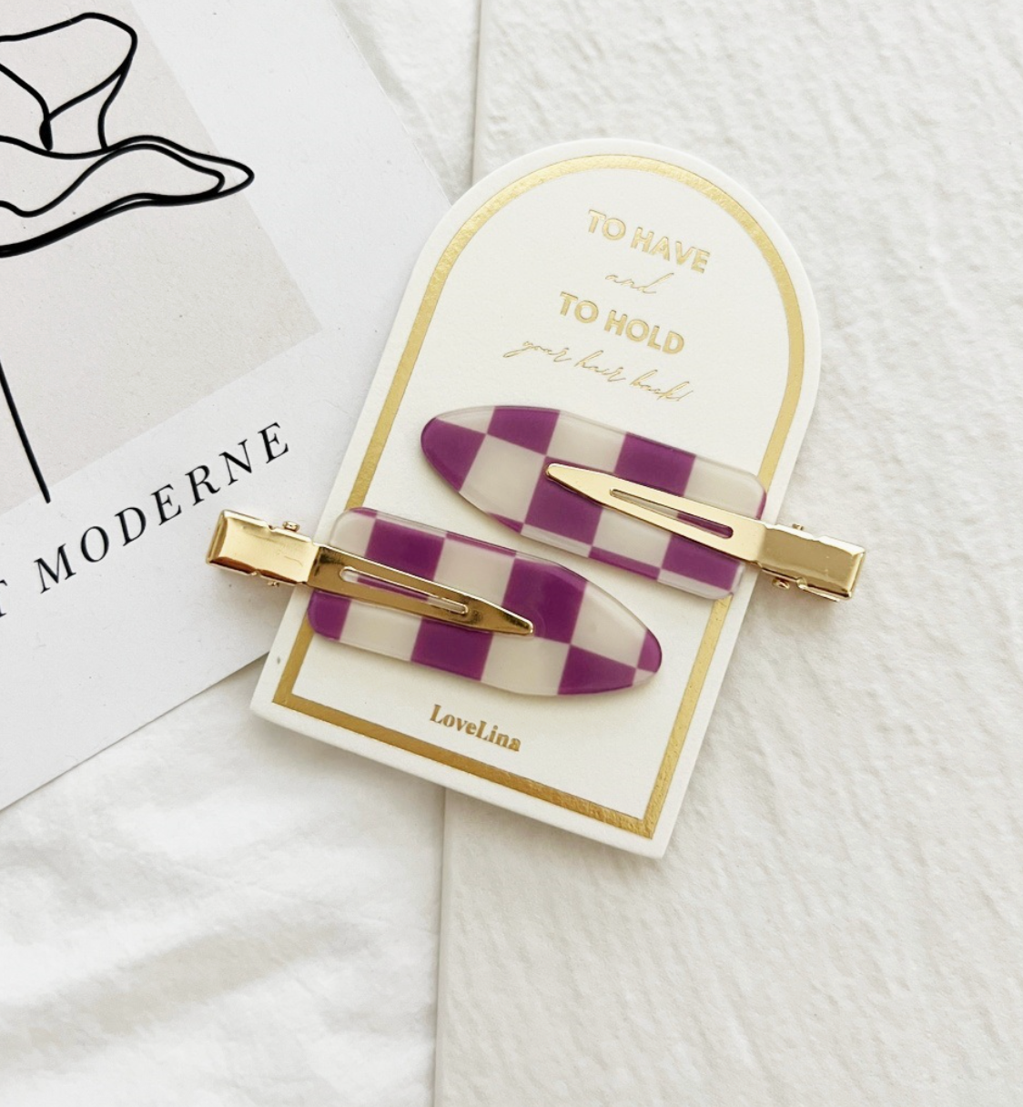 Purple Checkered Hair Clip